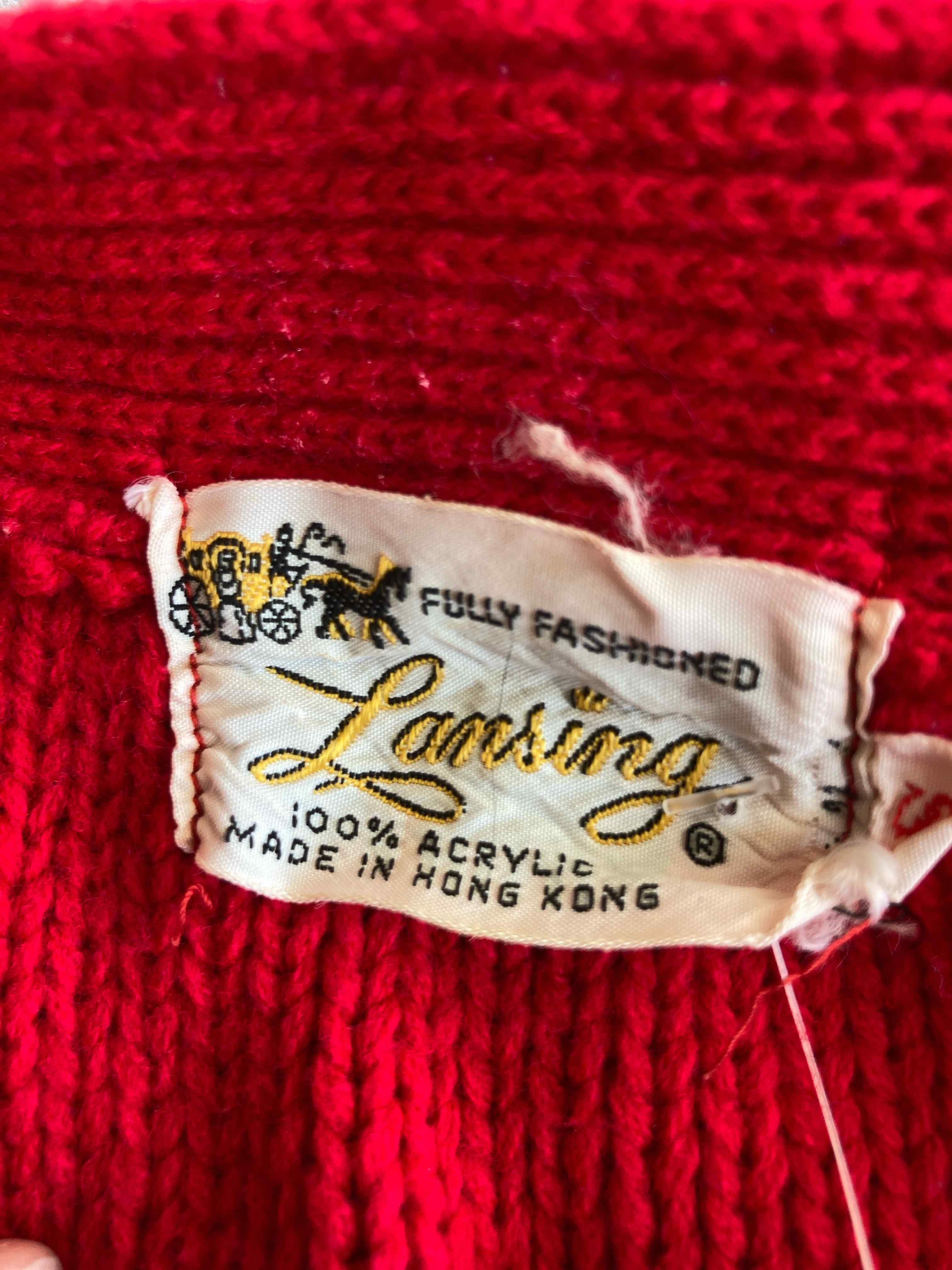 Lansing Red Acrylic Cardigan Sweater Medium