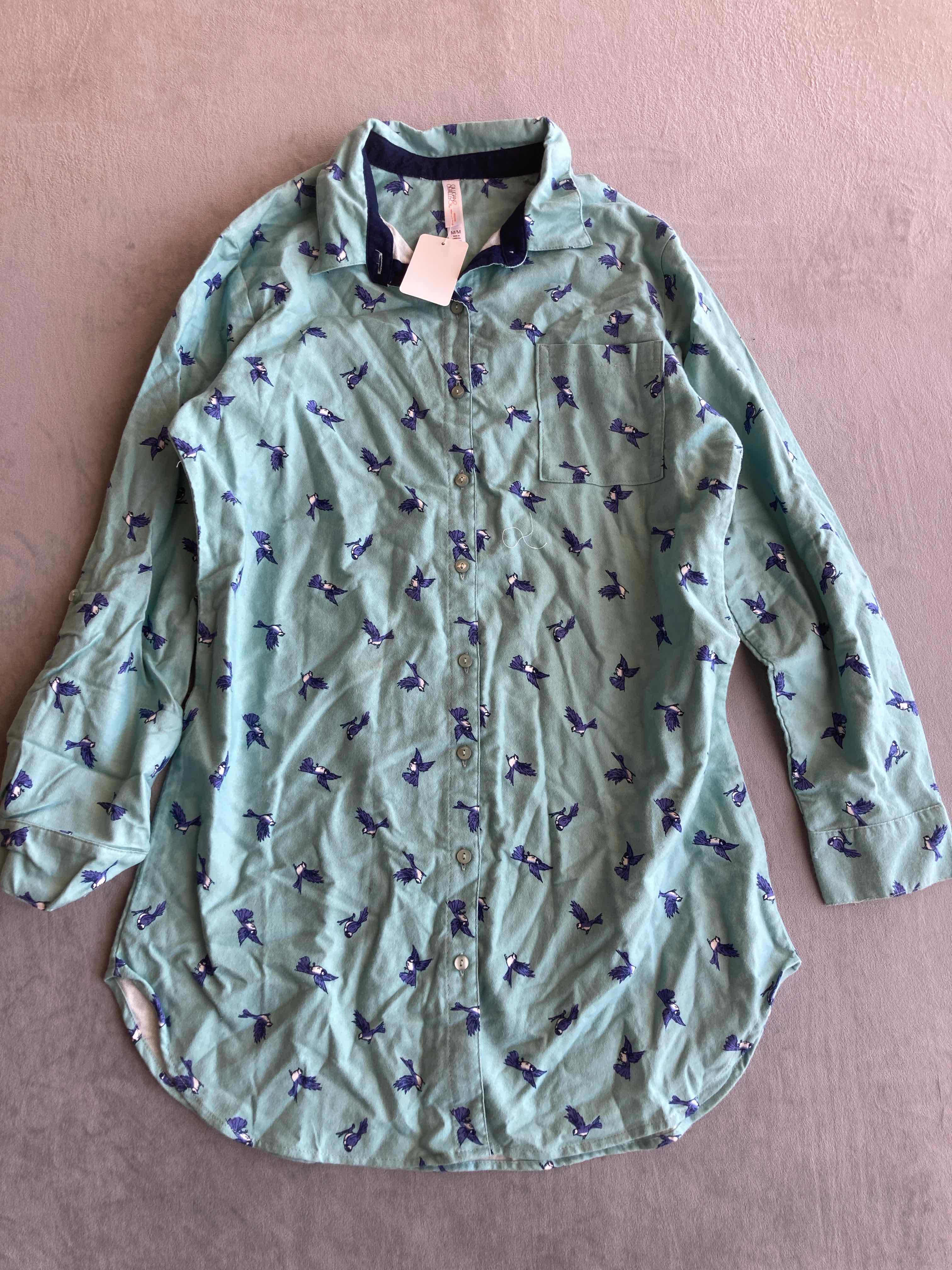 Gilligan O'Malley Blue Green Cotton Button-Up Shirt Medium