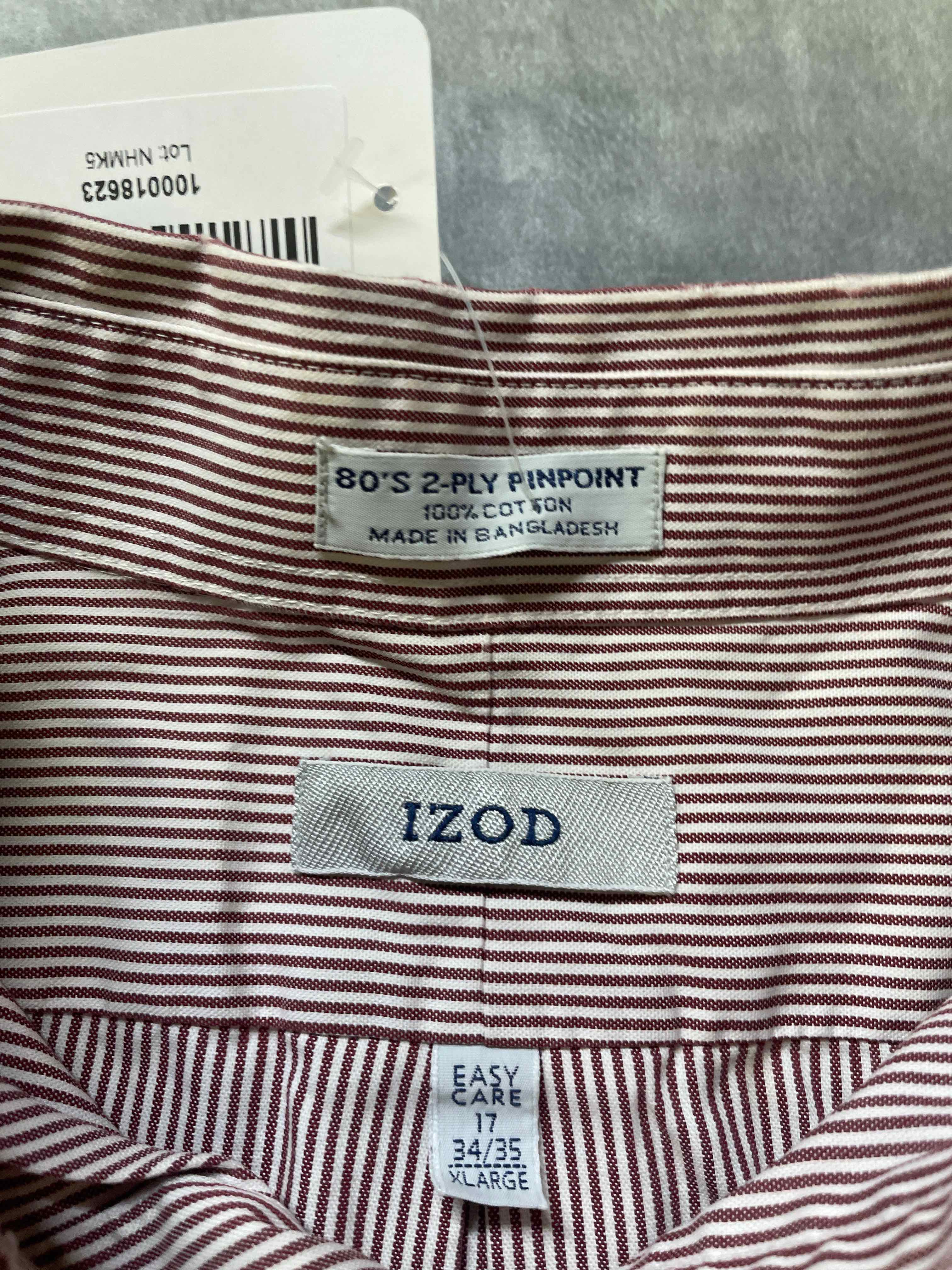 Izod Red Striped Cotton Dress Shirt X Large