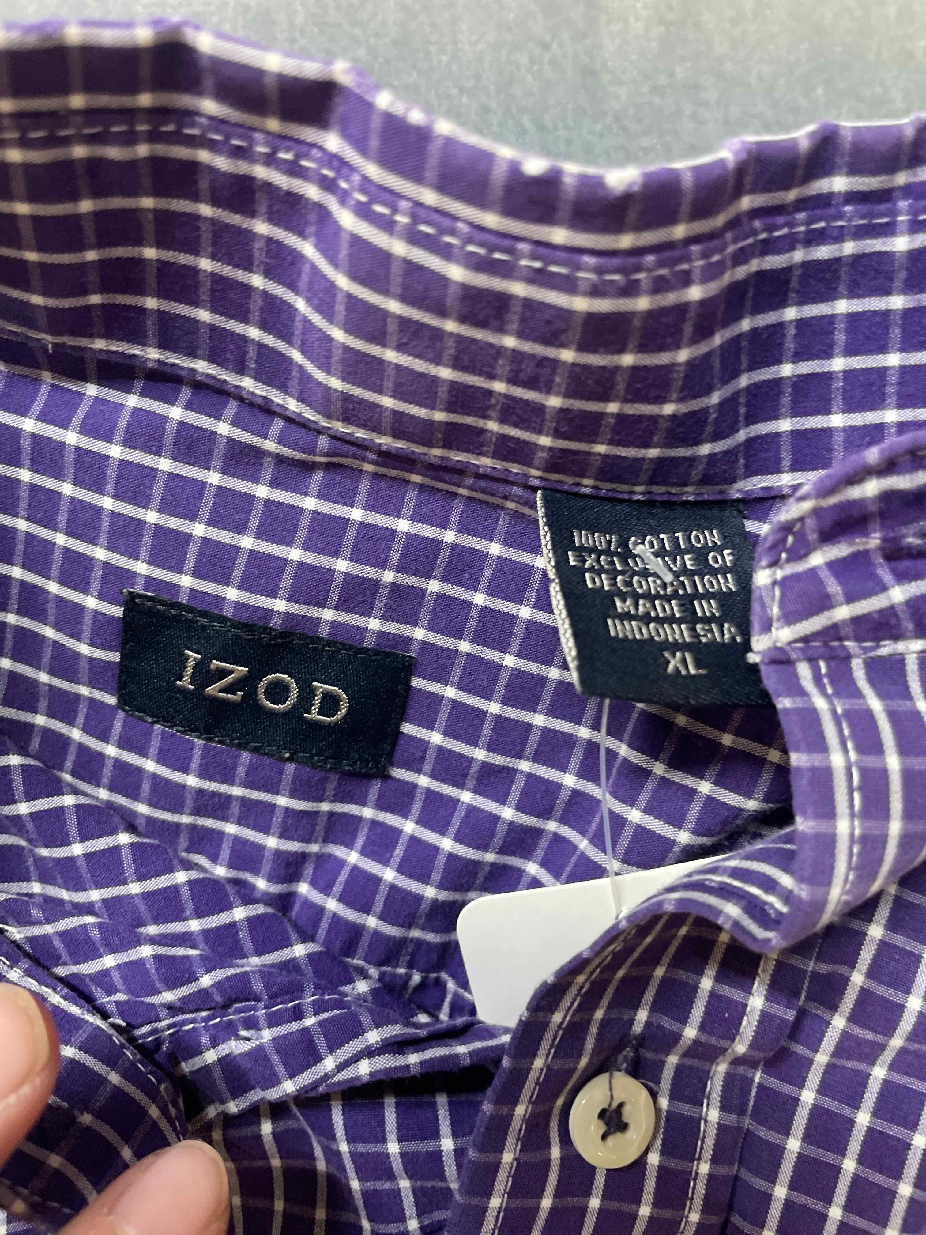 Izod Purple Plaid Cotton Long Sleeve Shirt XL