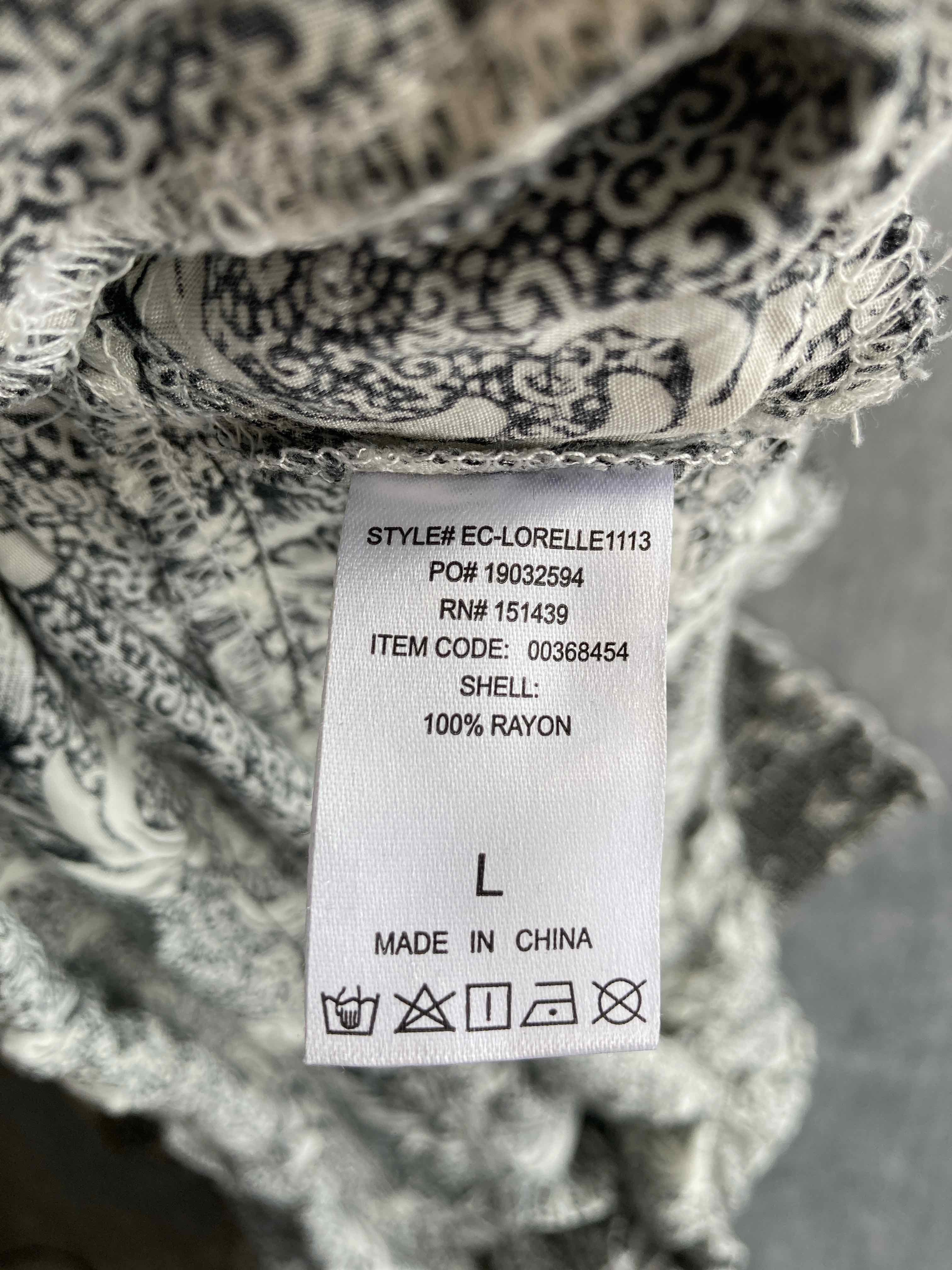 Black White Pattern Rayon Dress Large