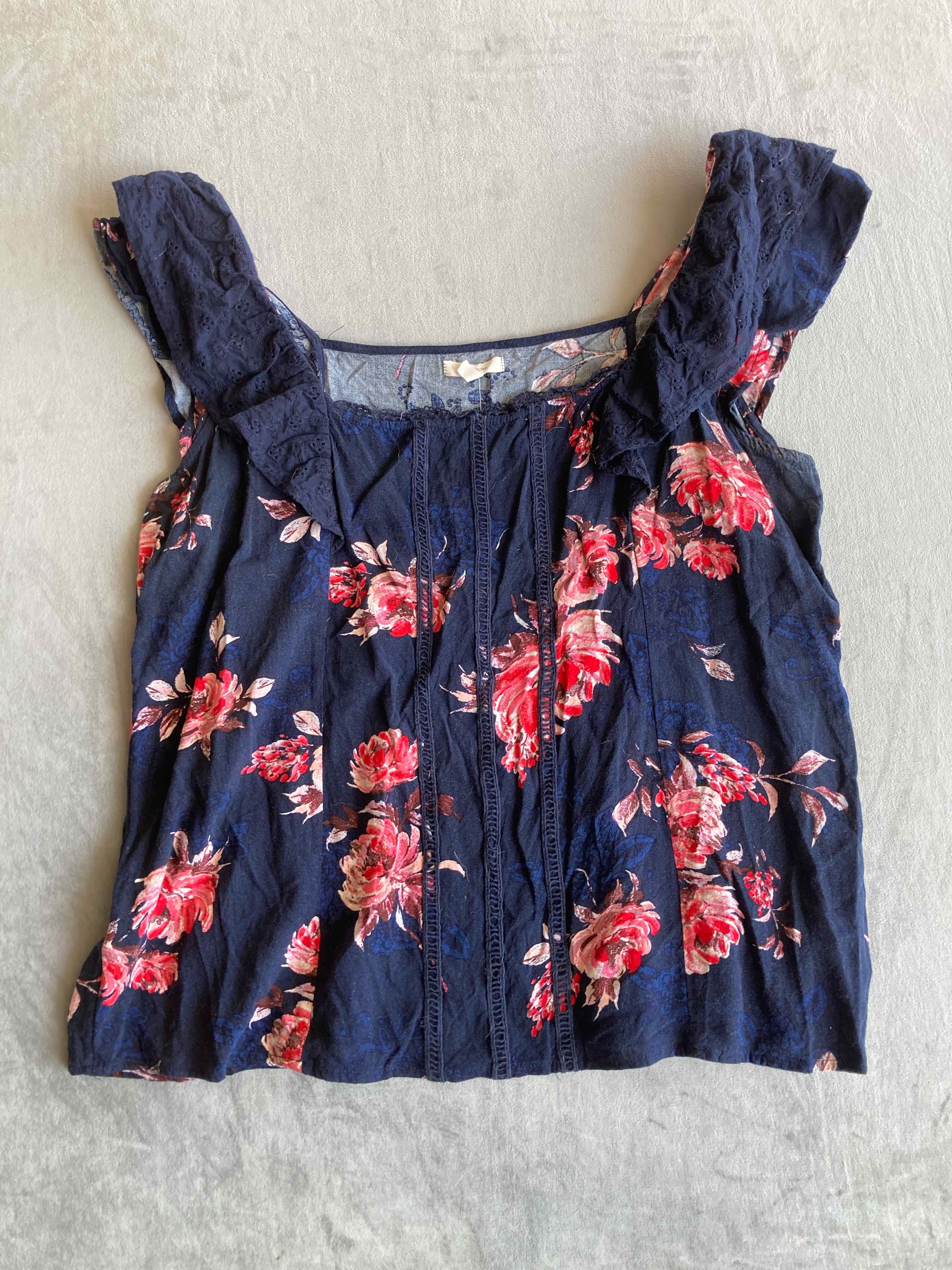 Maurices Navy Floral Rayon Blend Blouse XXL