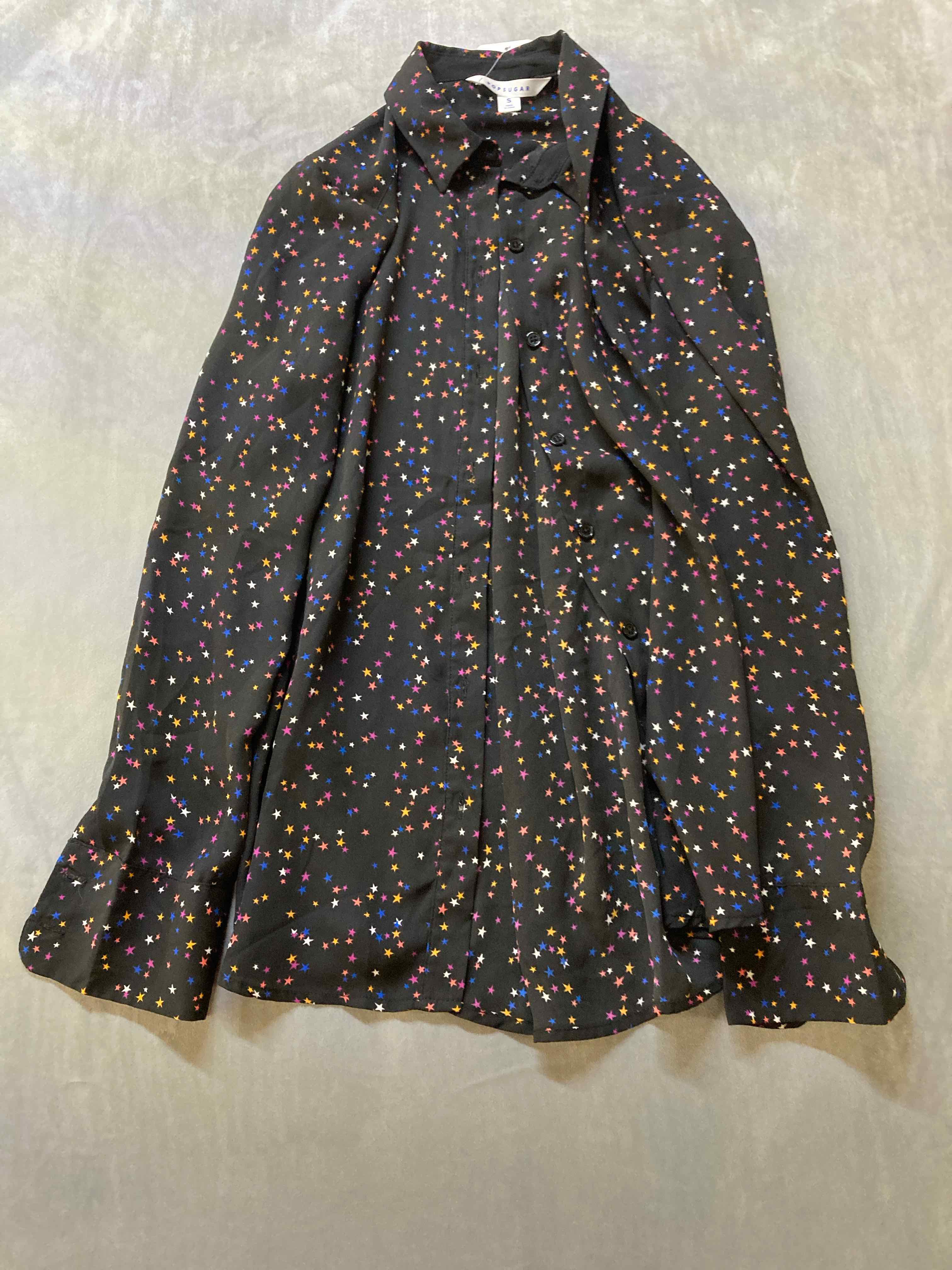 Popsugar Black Colorful Star Print Blouse Small