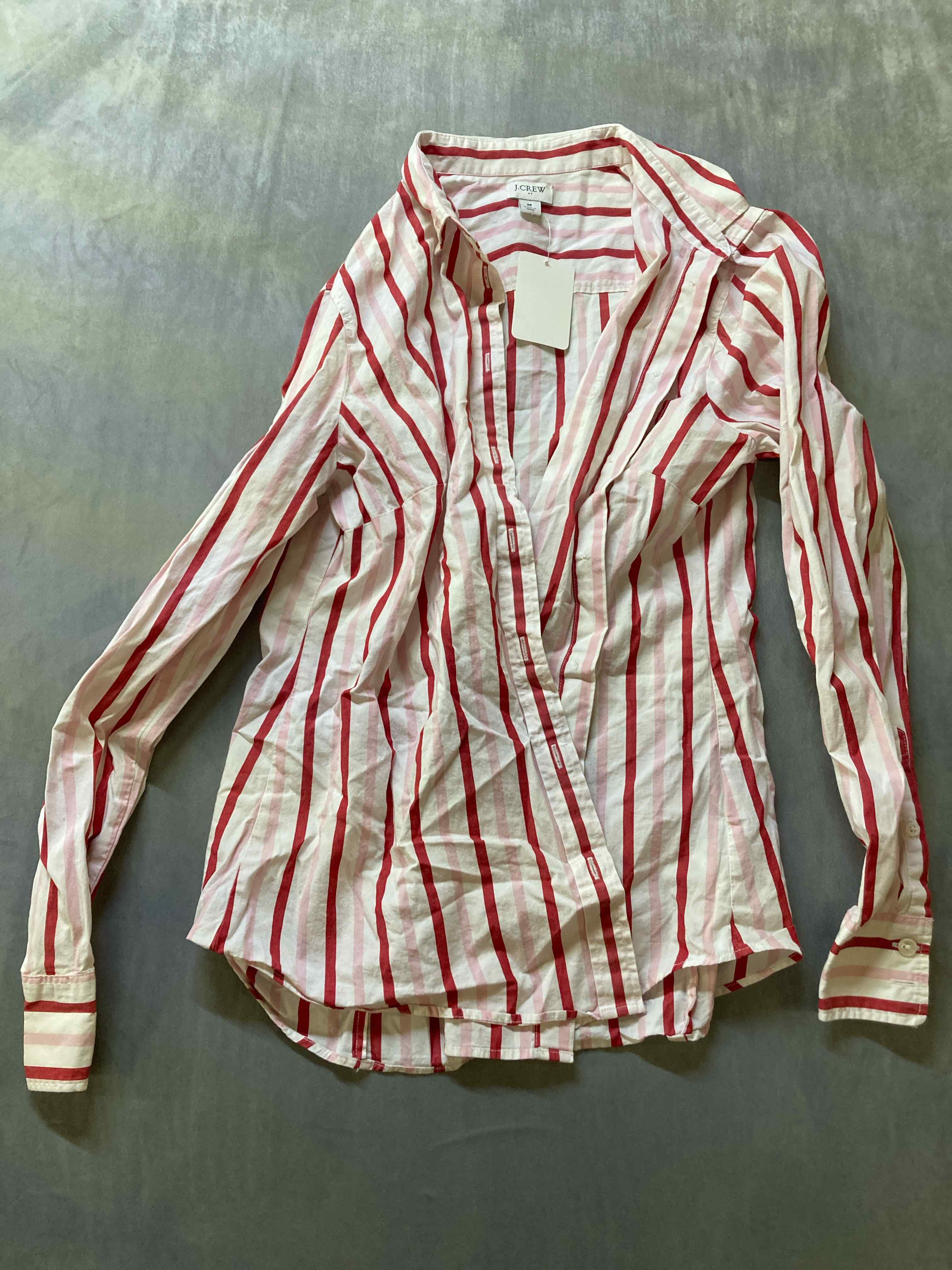J Crew Red Pink Striped Cotton Blend Button Up Medium