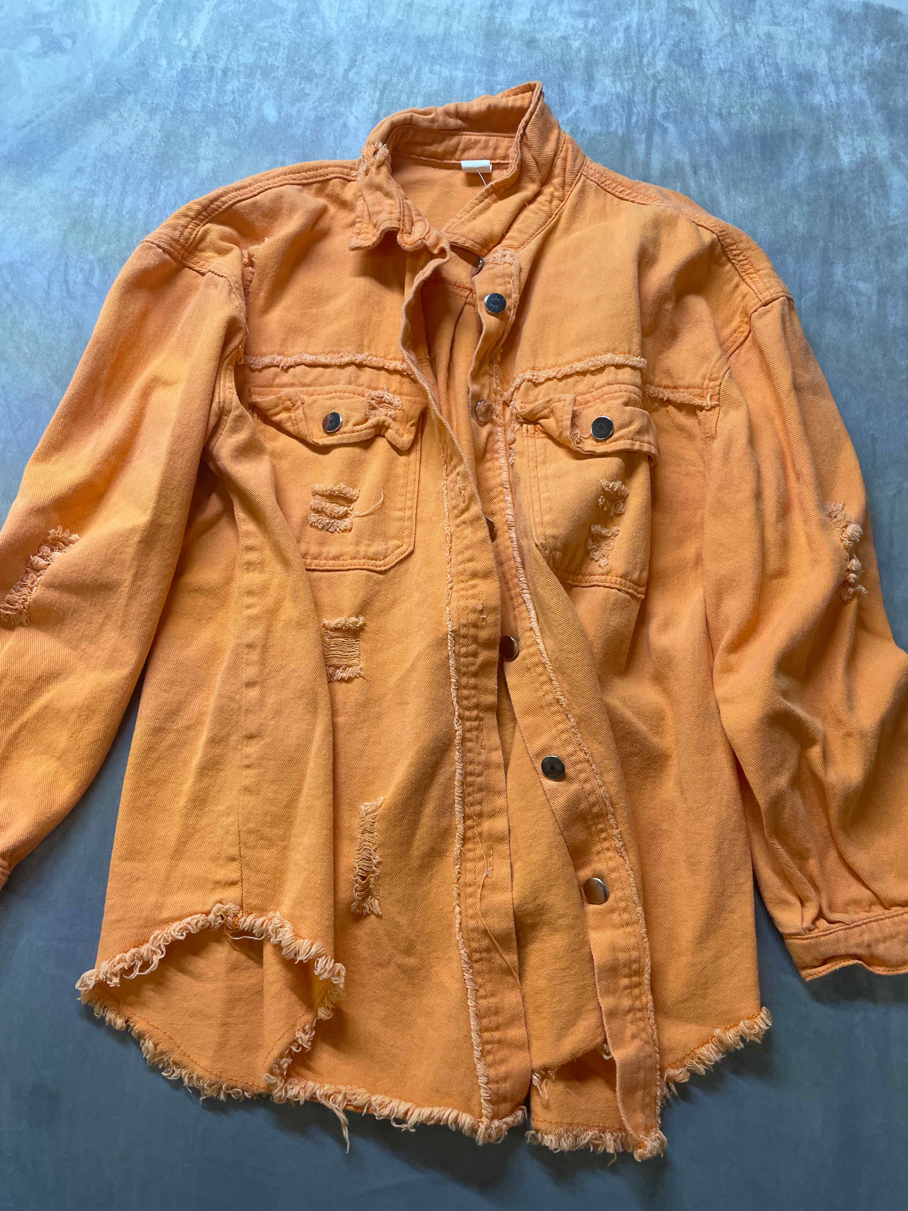 No Boundaries Orange Denim Distressed Jacket Medium