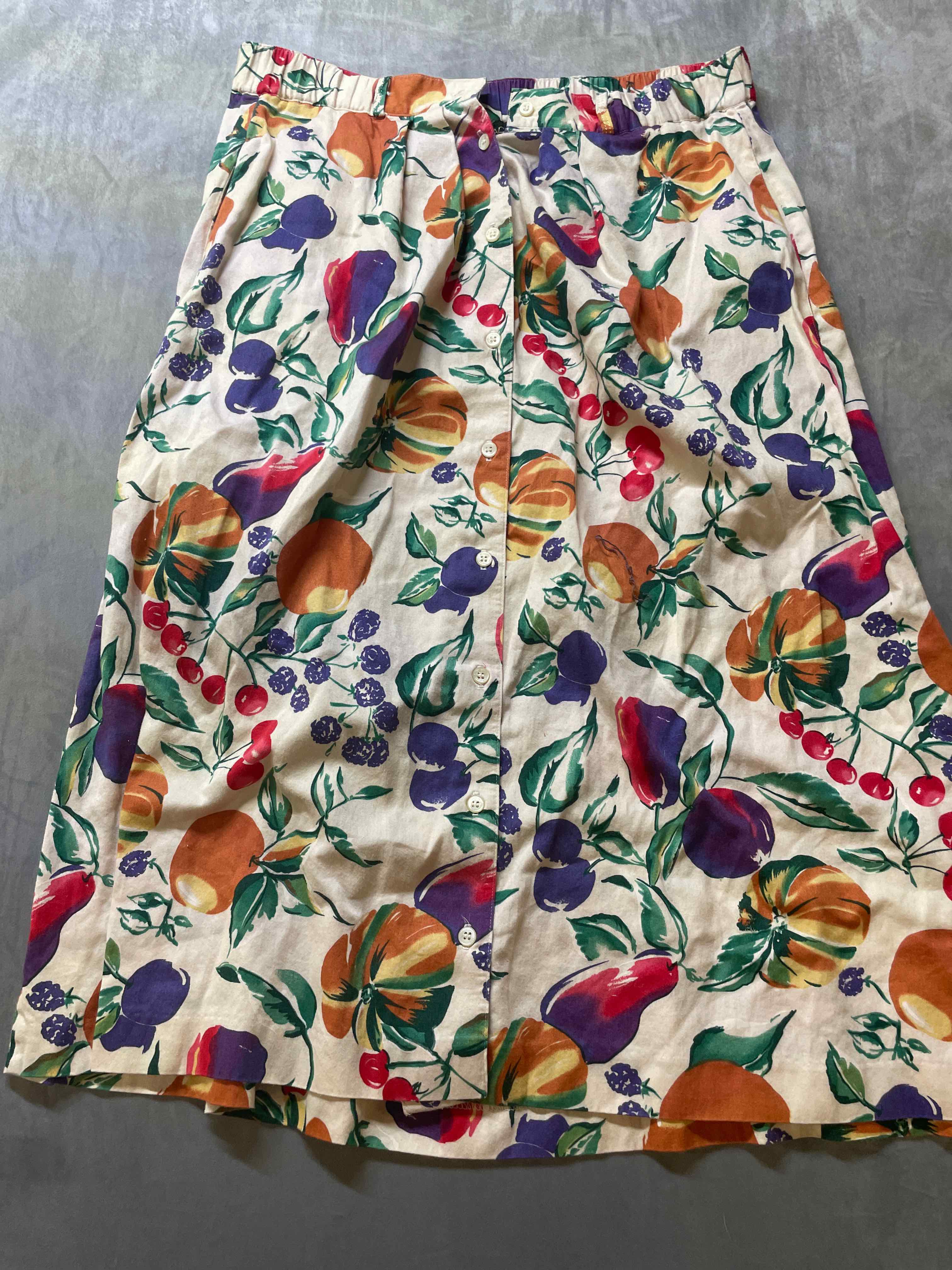 Vintage Bushwack White Floral Cotton Skirt Small
