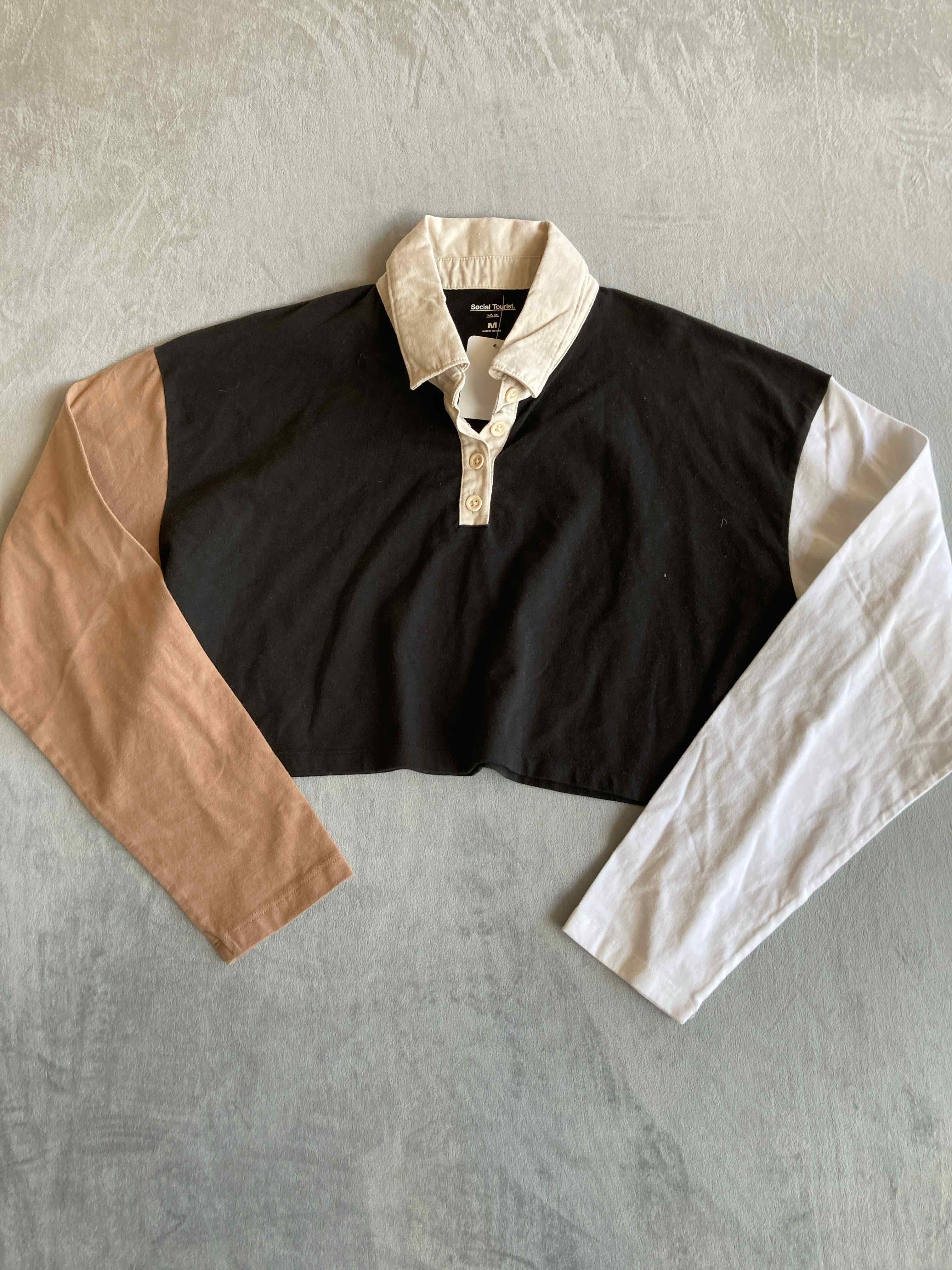 Social Tourist Black White Tan Cotton Blend Long Sleeve Medium