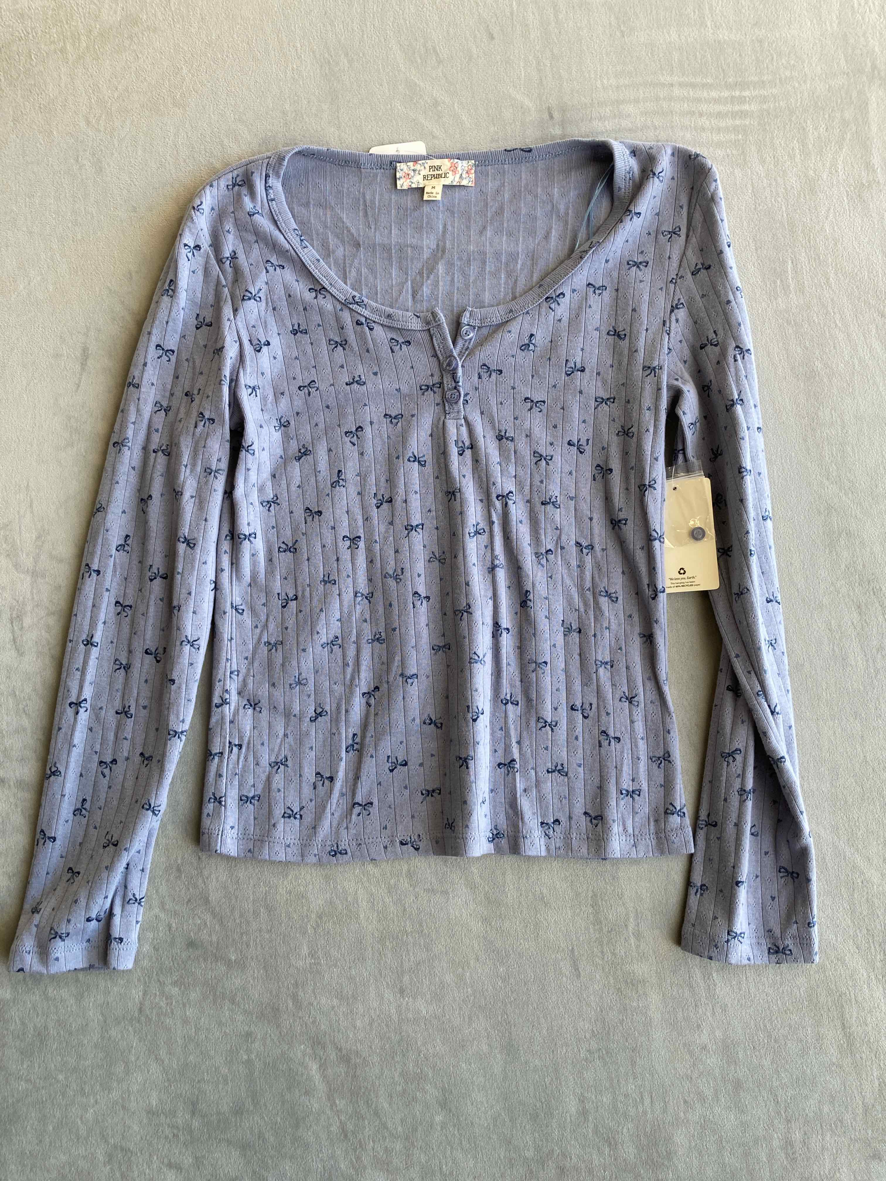 Pink Republic Blue Floral Polyester Blend Long Sleeve Top Medium