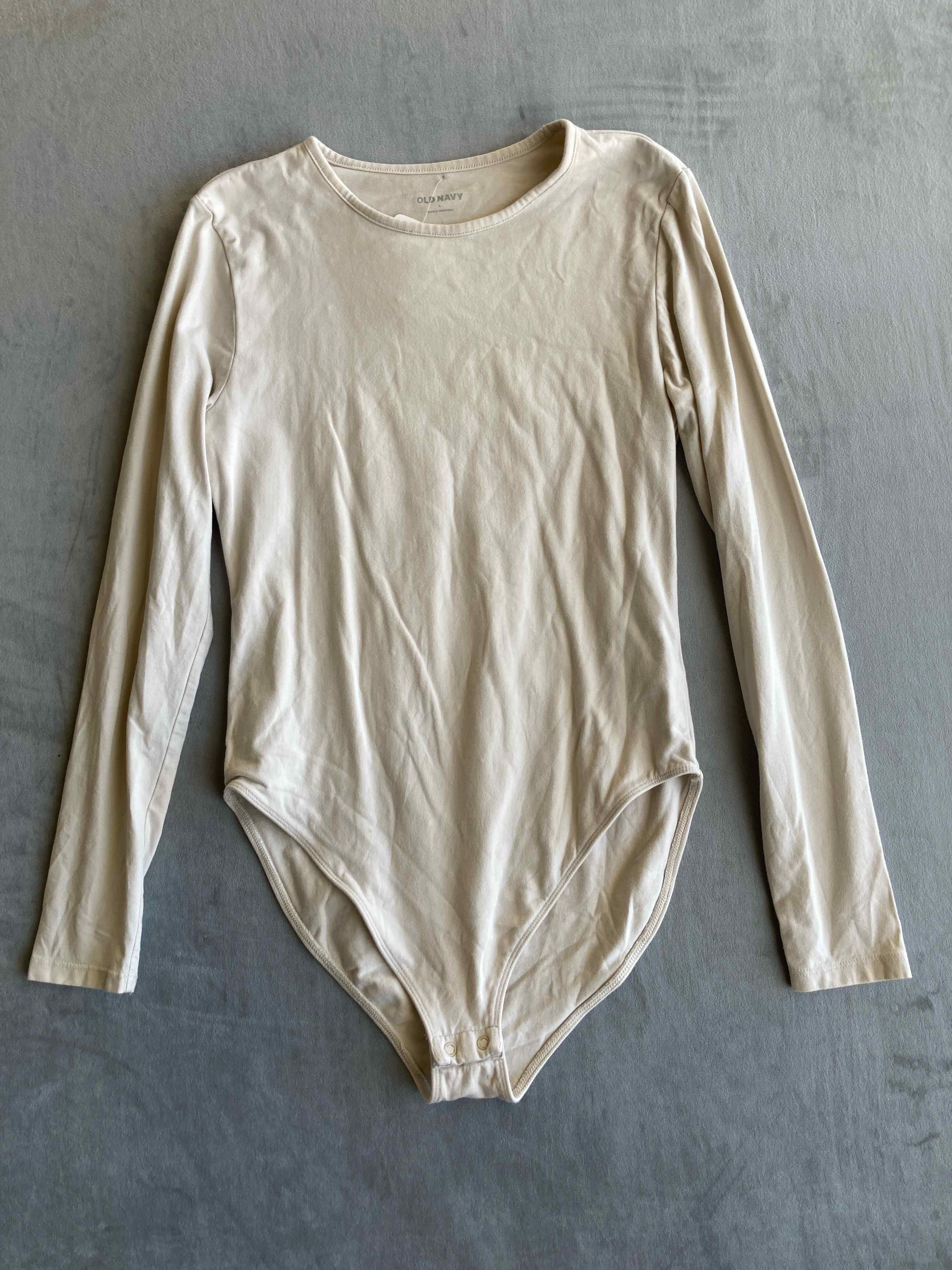 Old Navy Beige Cotton Blend Long Sleeve Bodysuit Large