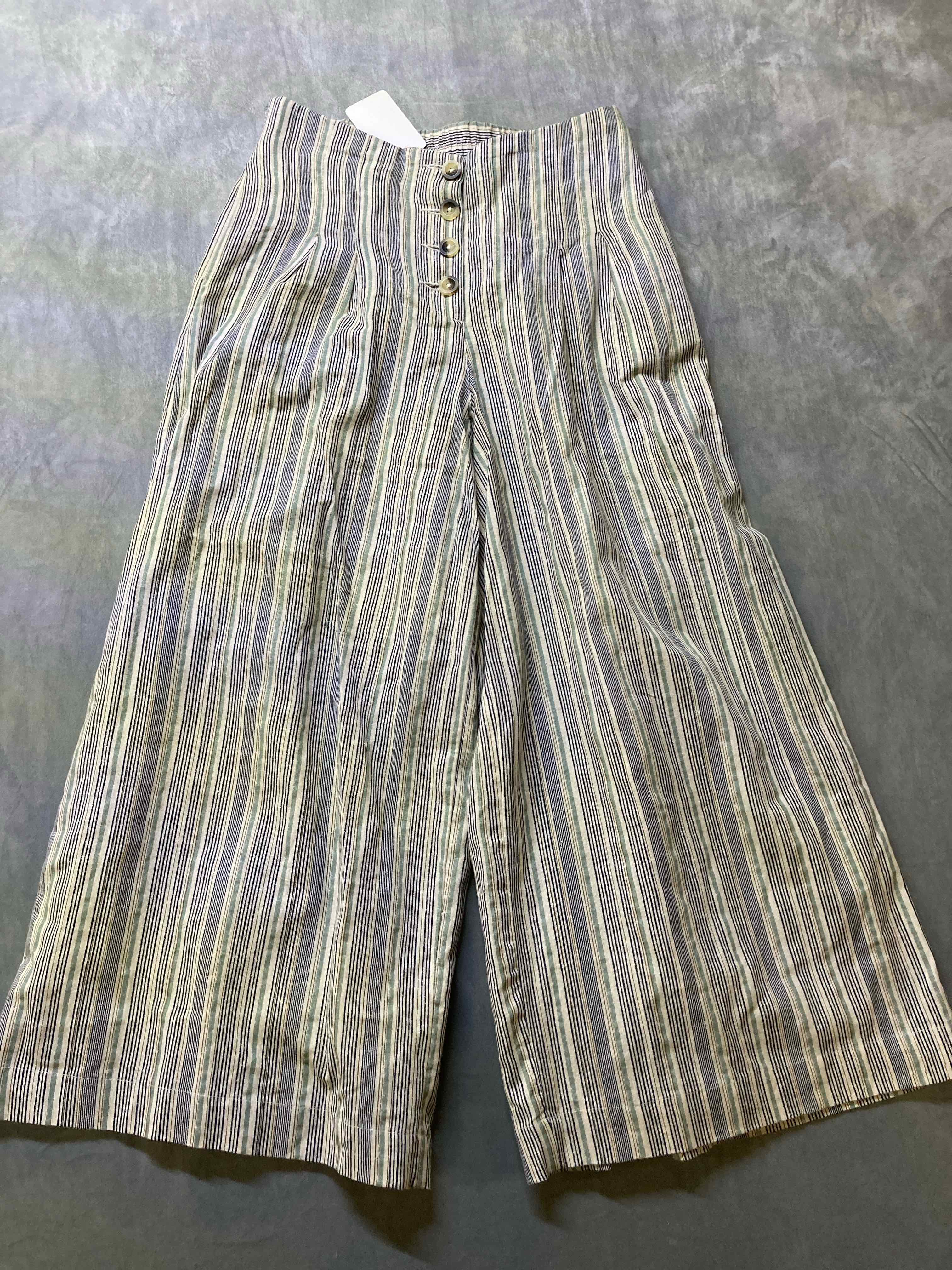 Akrriti Striped Cotton Linen Wide Leg Pants Small