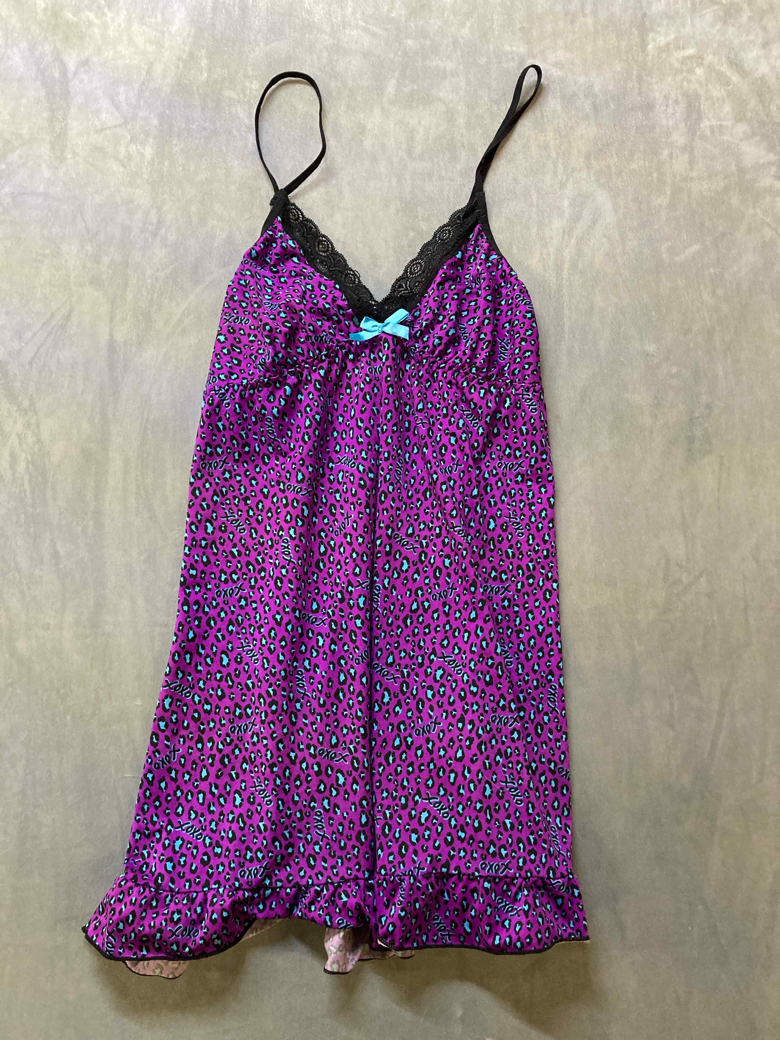 Pink Leopard Print Satin Nightgown Small