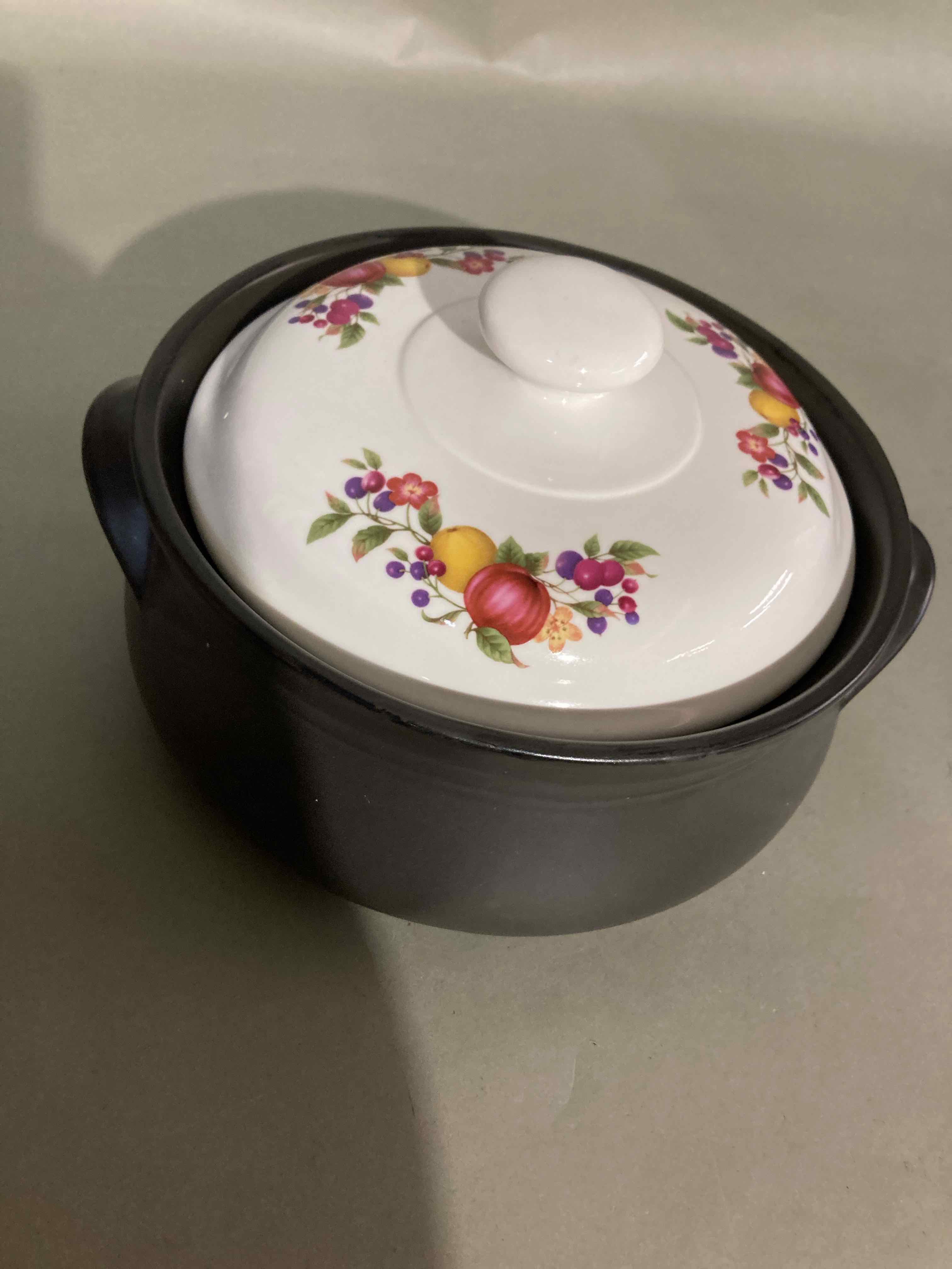 Black Floral Enamel Casserole Dish