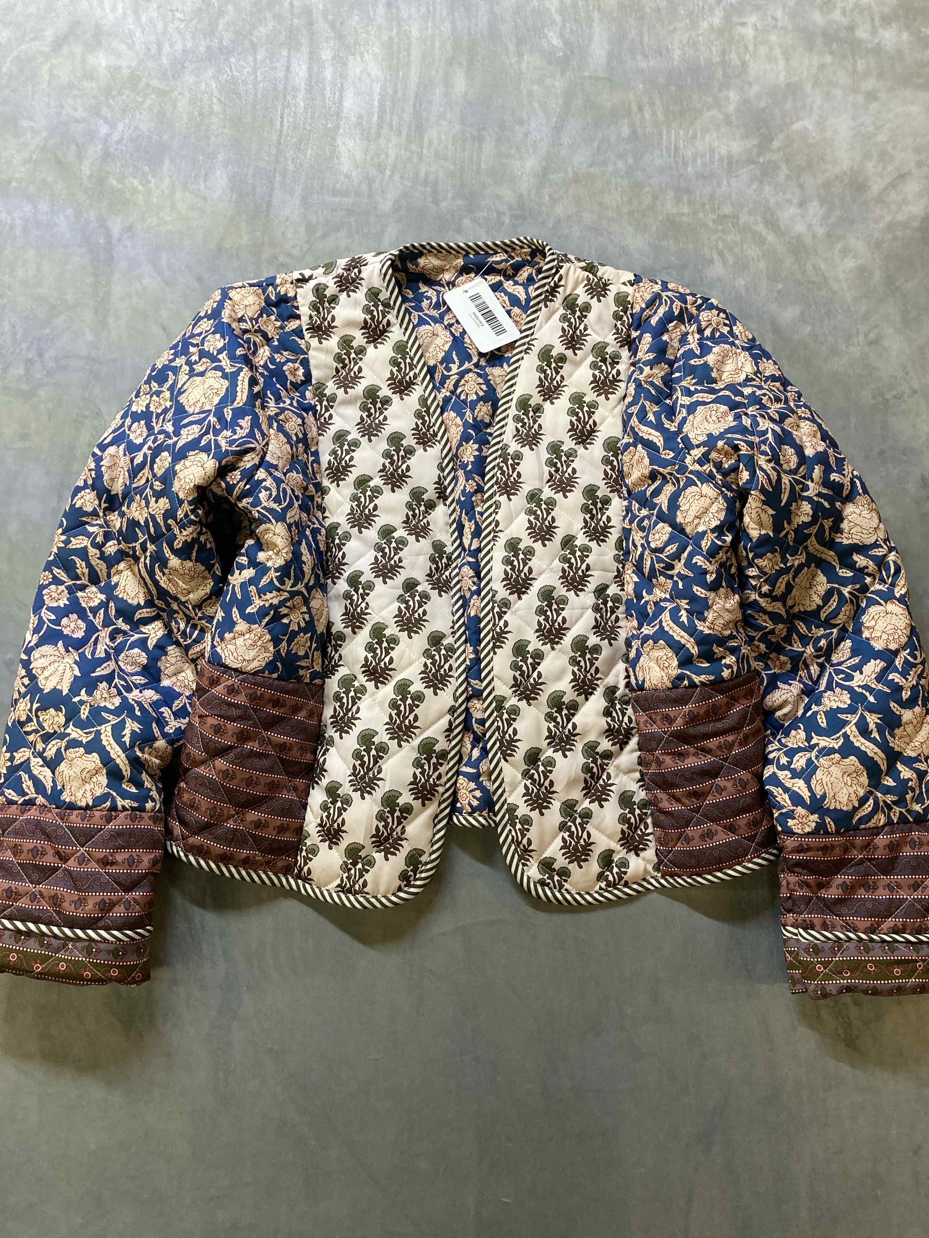 Blue Floral Polyester Jacket Large