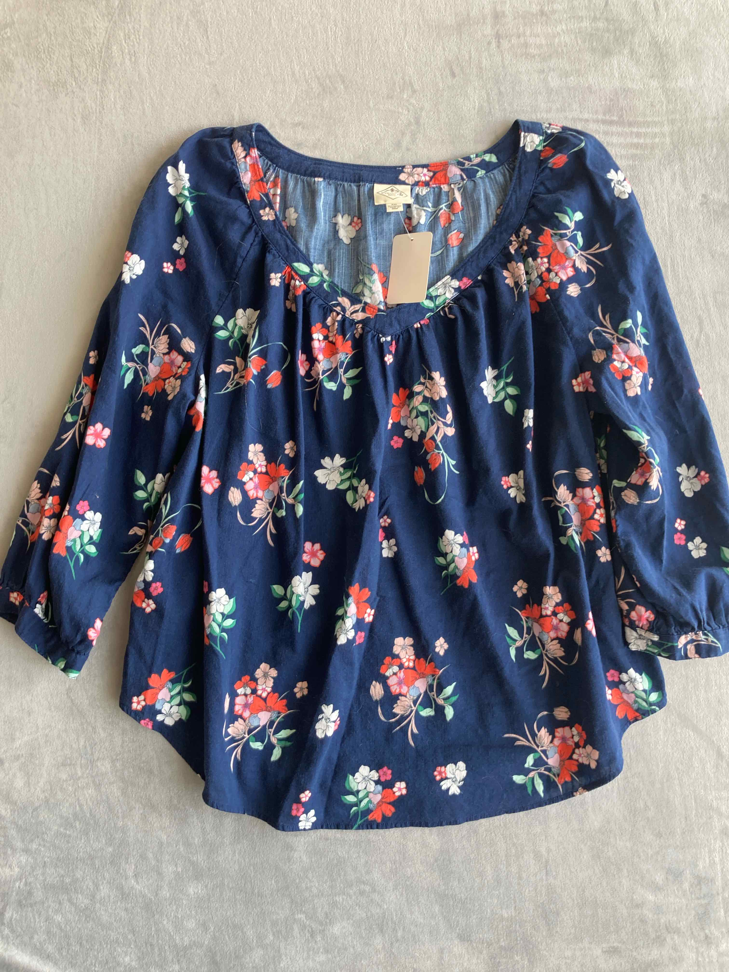 St John's Bay Blue Floral Rayon Blouse XXL