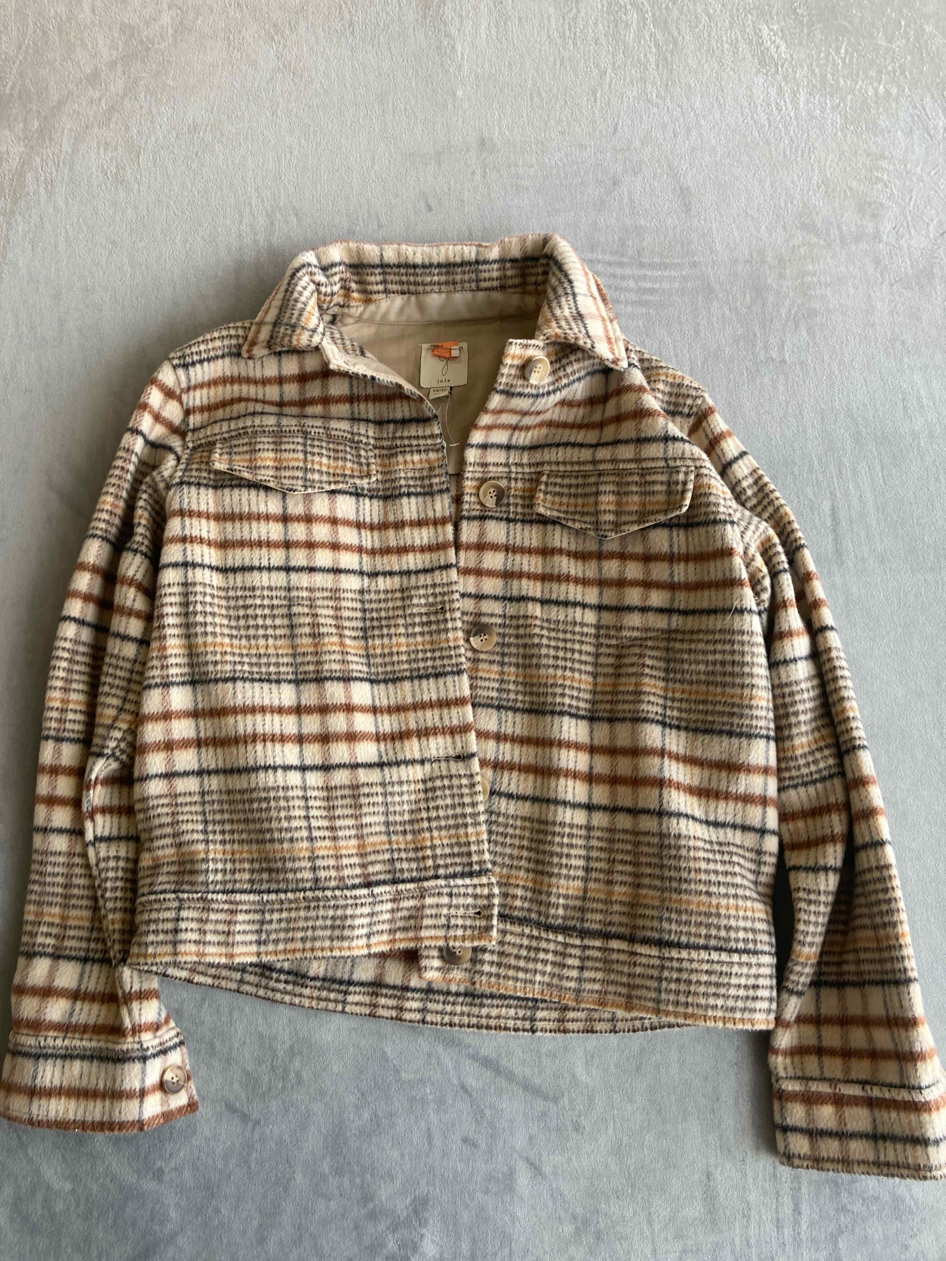 joie Beige Plaid Polyester Blend Jacket XS TP