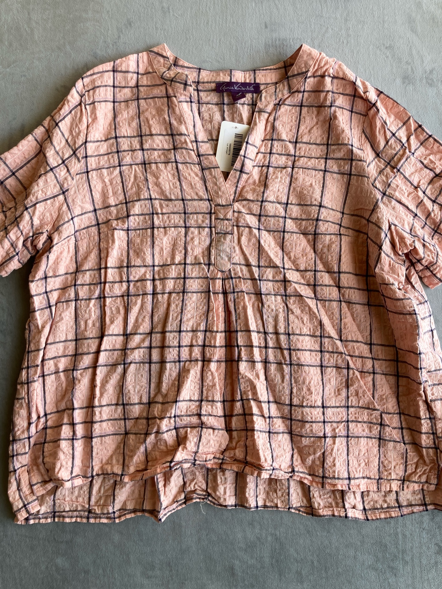 Gloria Vanderbilt Pink Checkered Pleated Blouse Size XXL