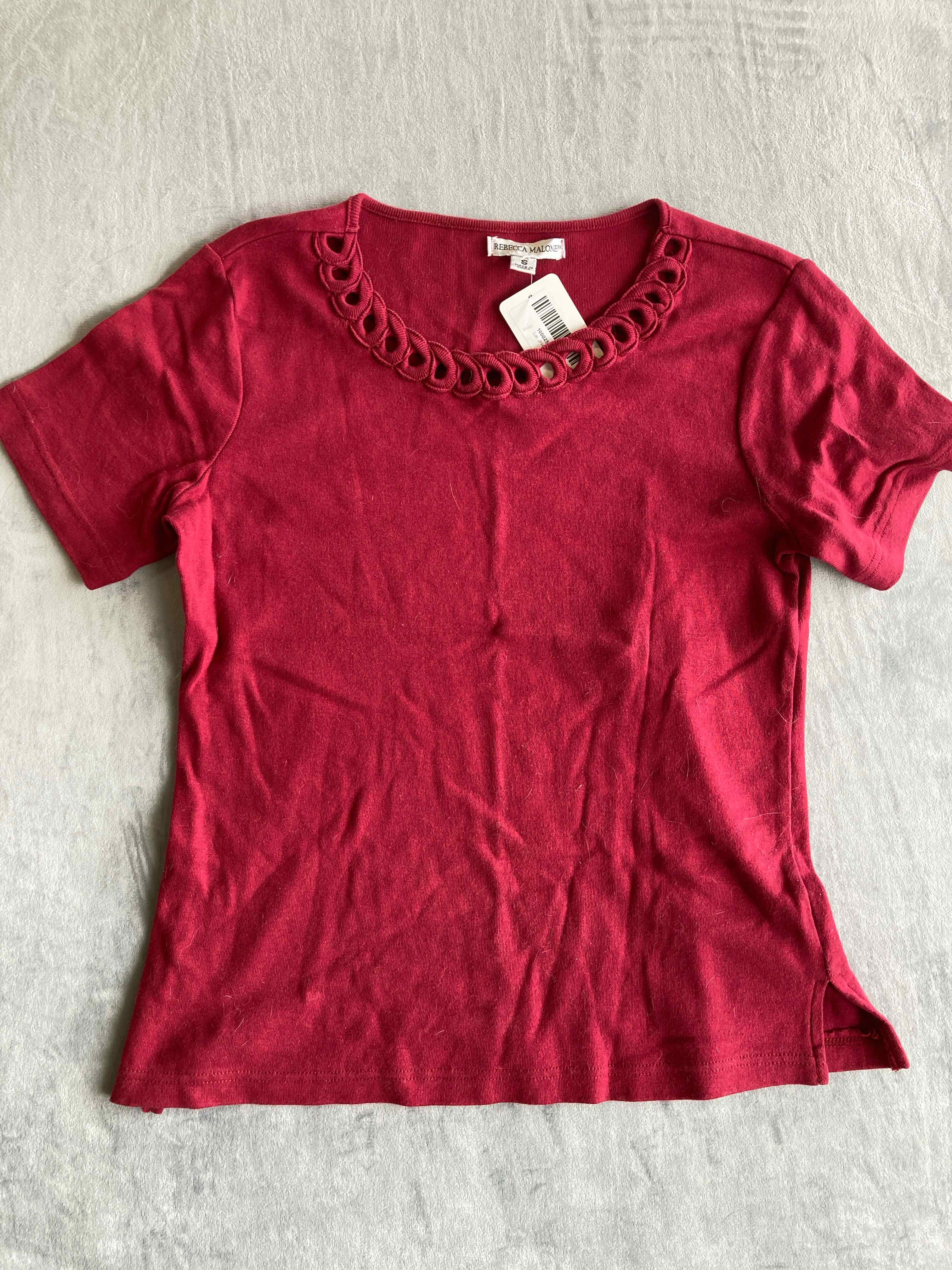 Rebecca Malone Red Cotton Blend Short Sleeve Top Small