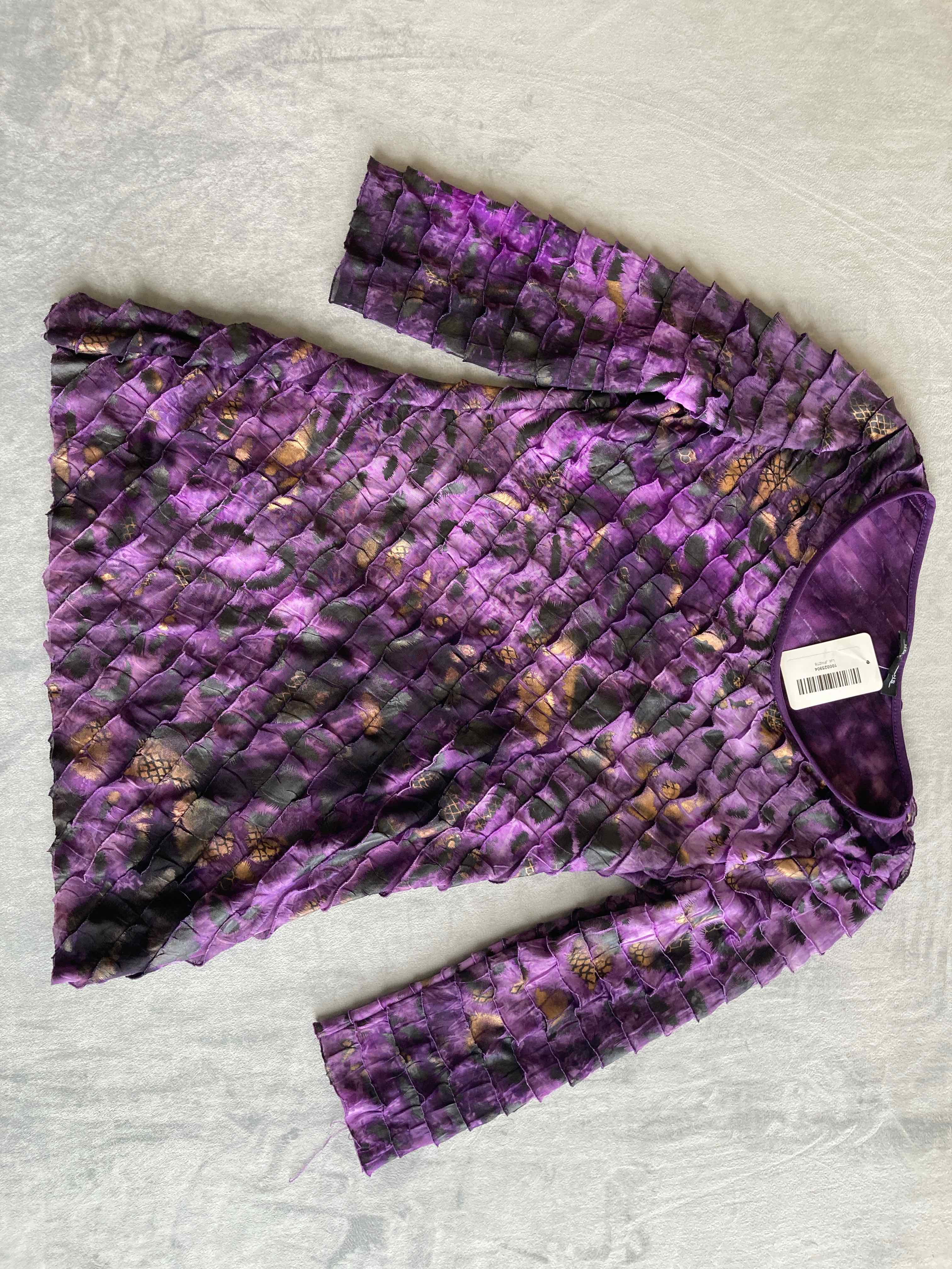 Notations Purple Patterned Polyester Top Petite Small