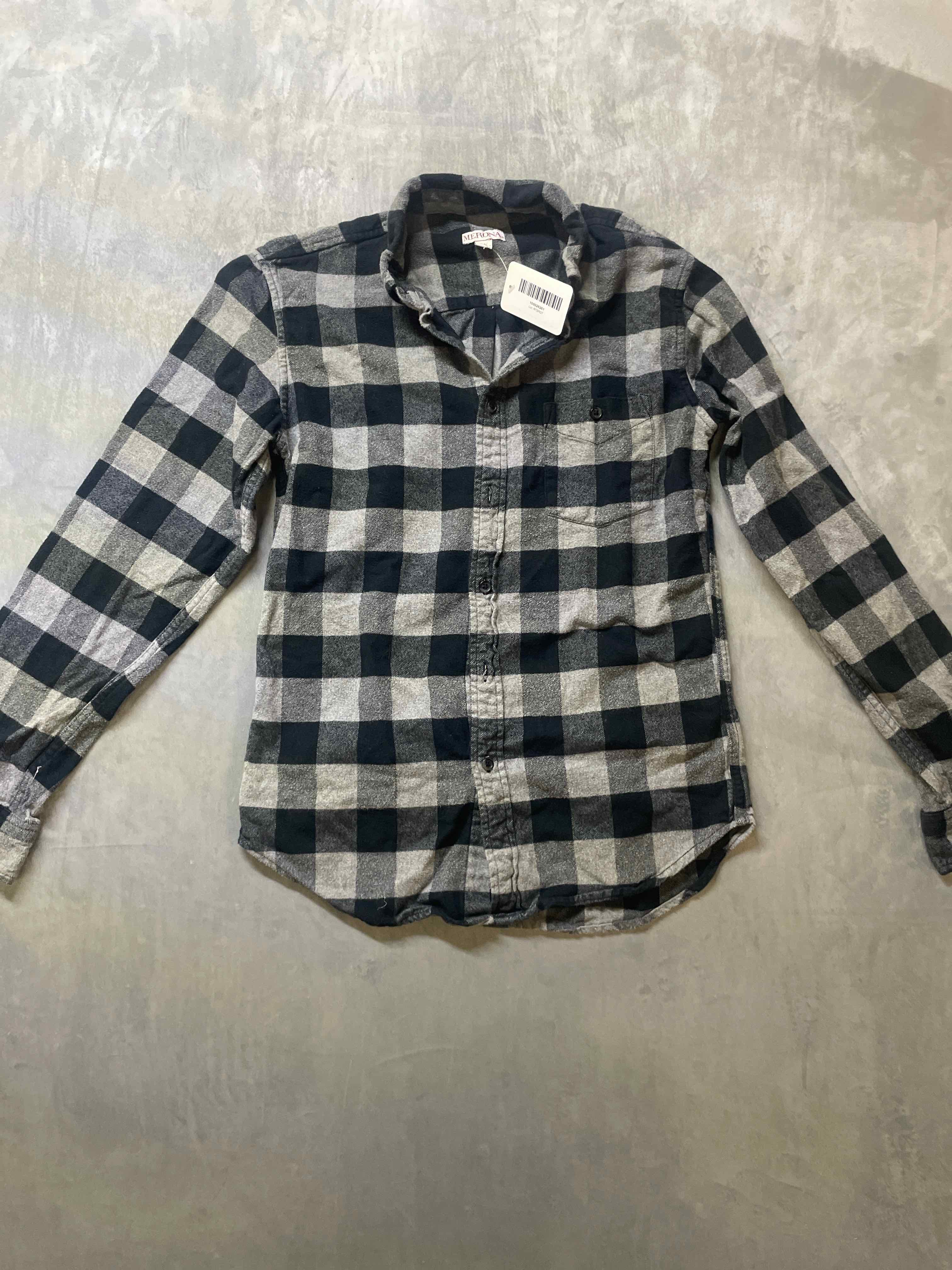 Merona Black Gray Plaid Cotton Long Sleeve Shirt Medium