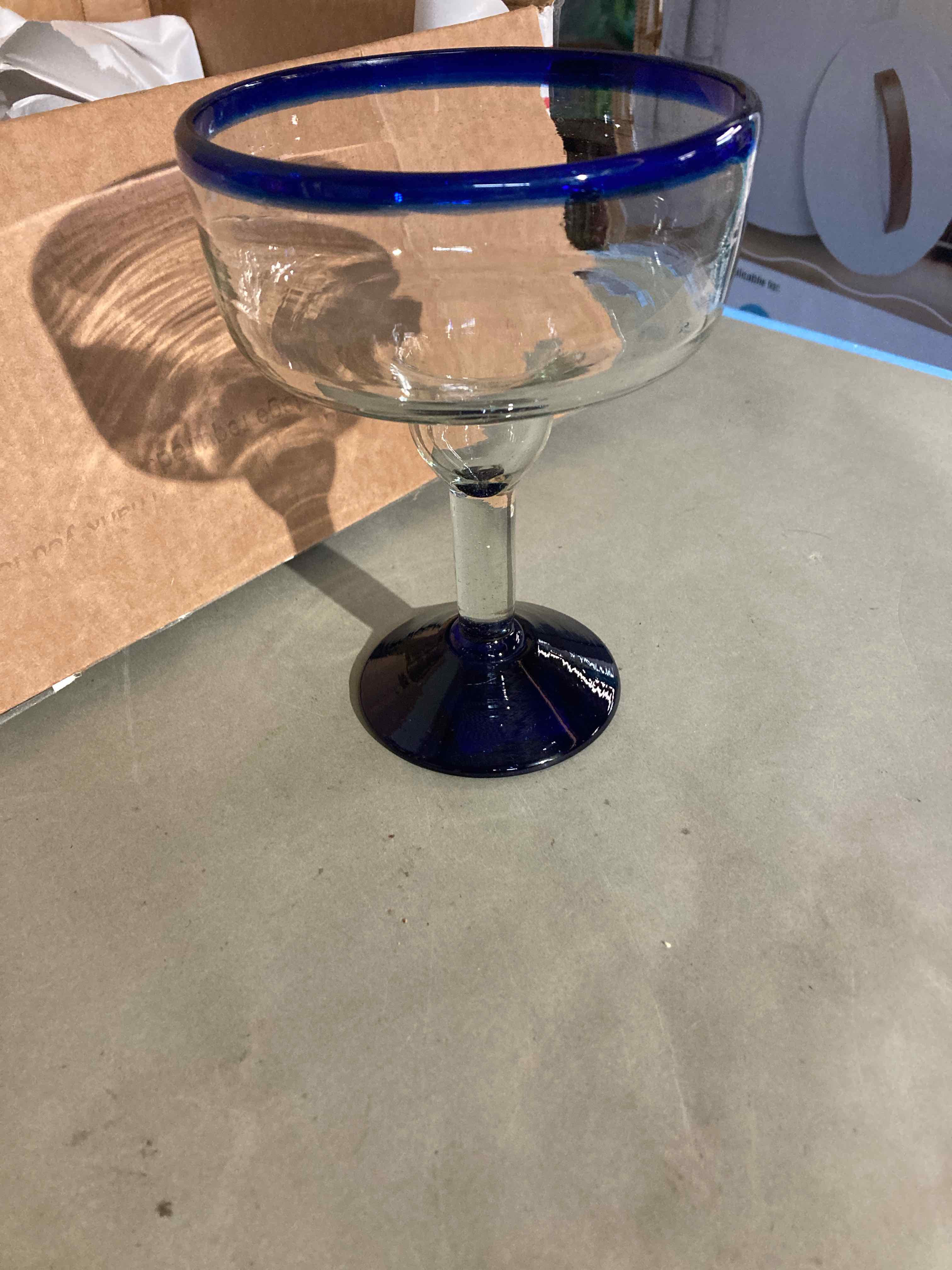 Clear Glass Blue Rim Margarita Glass