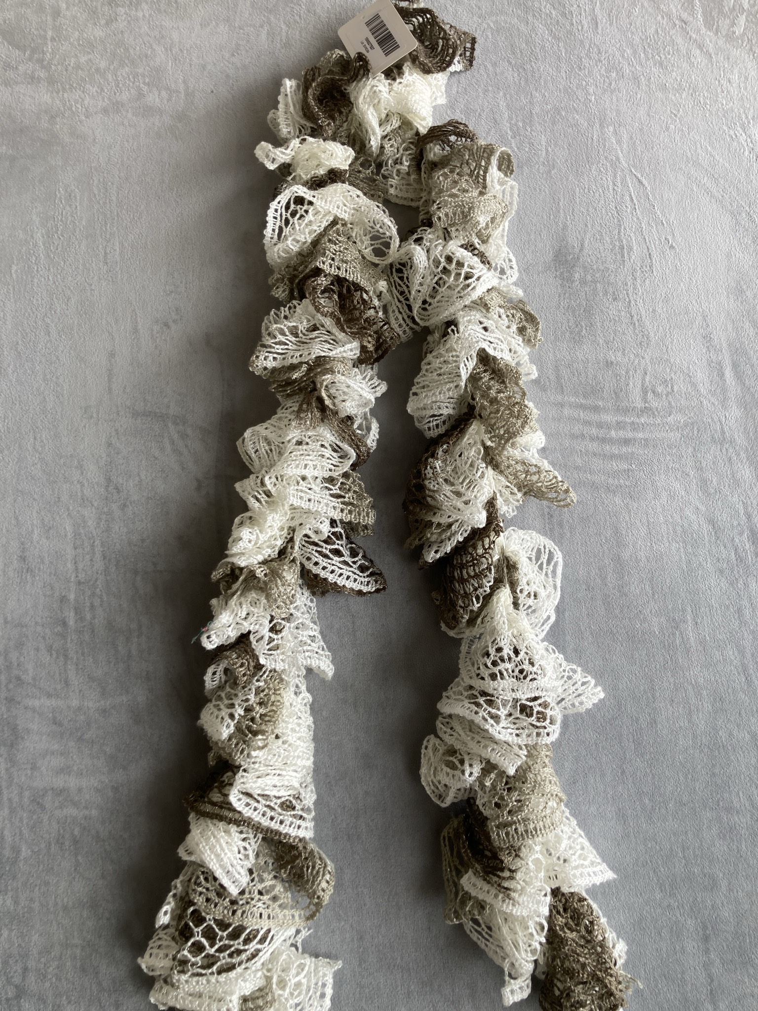 White Brown Cream Decorative Ruffled Scarf