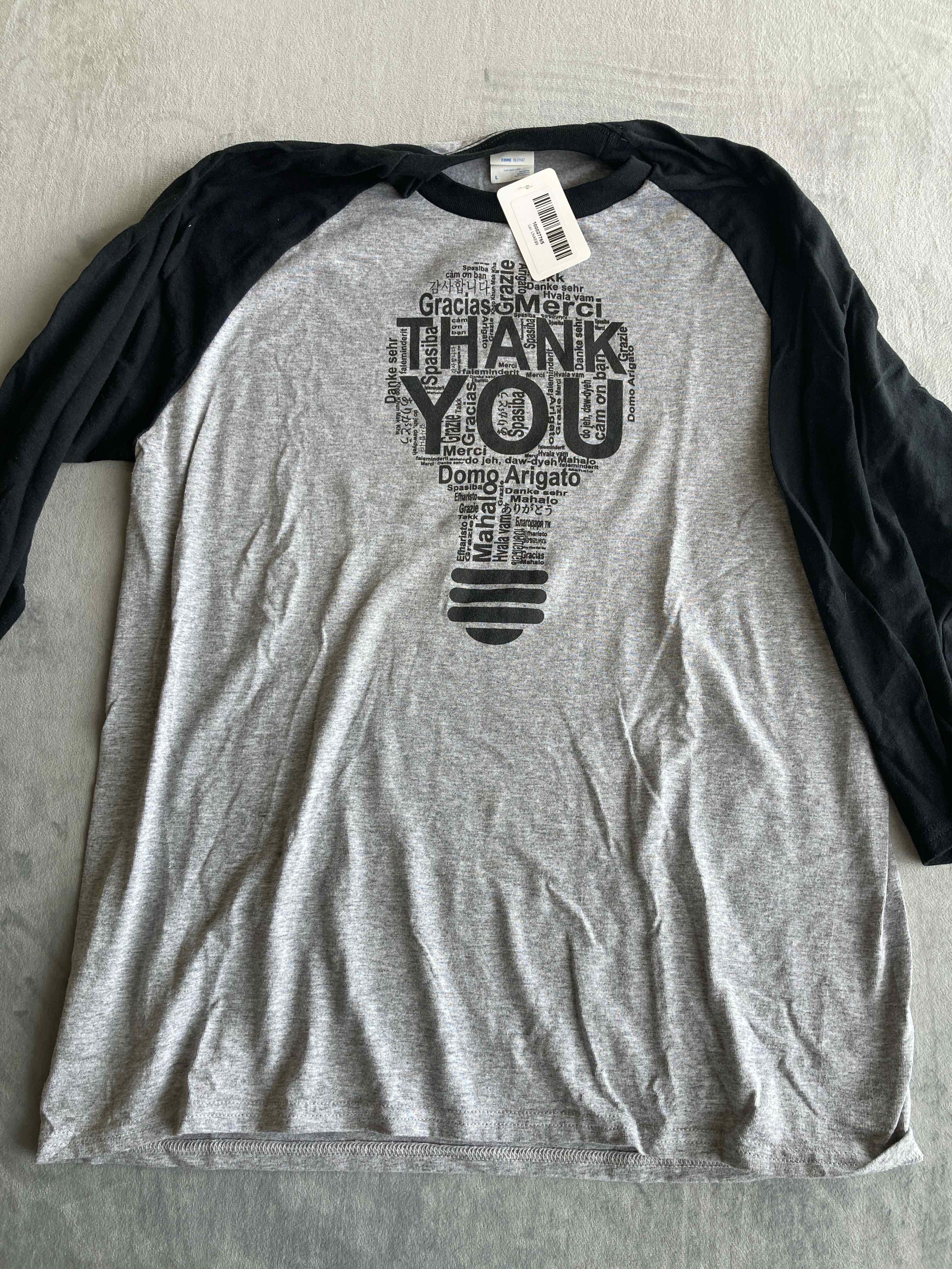 Port Company Grey Black Cotton Blend Long Sleeve Shirt Large