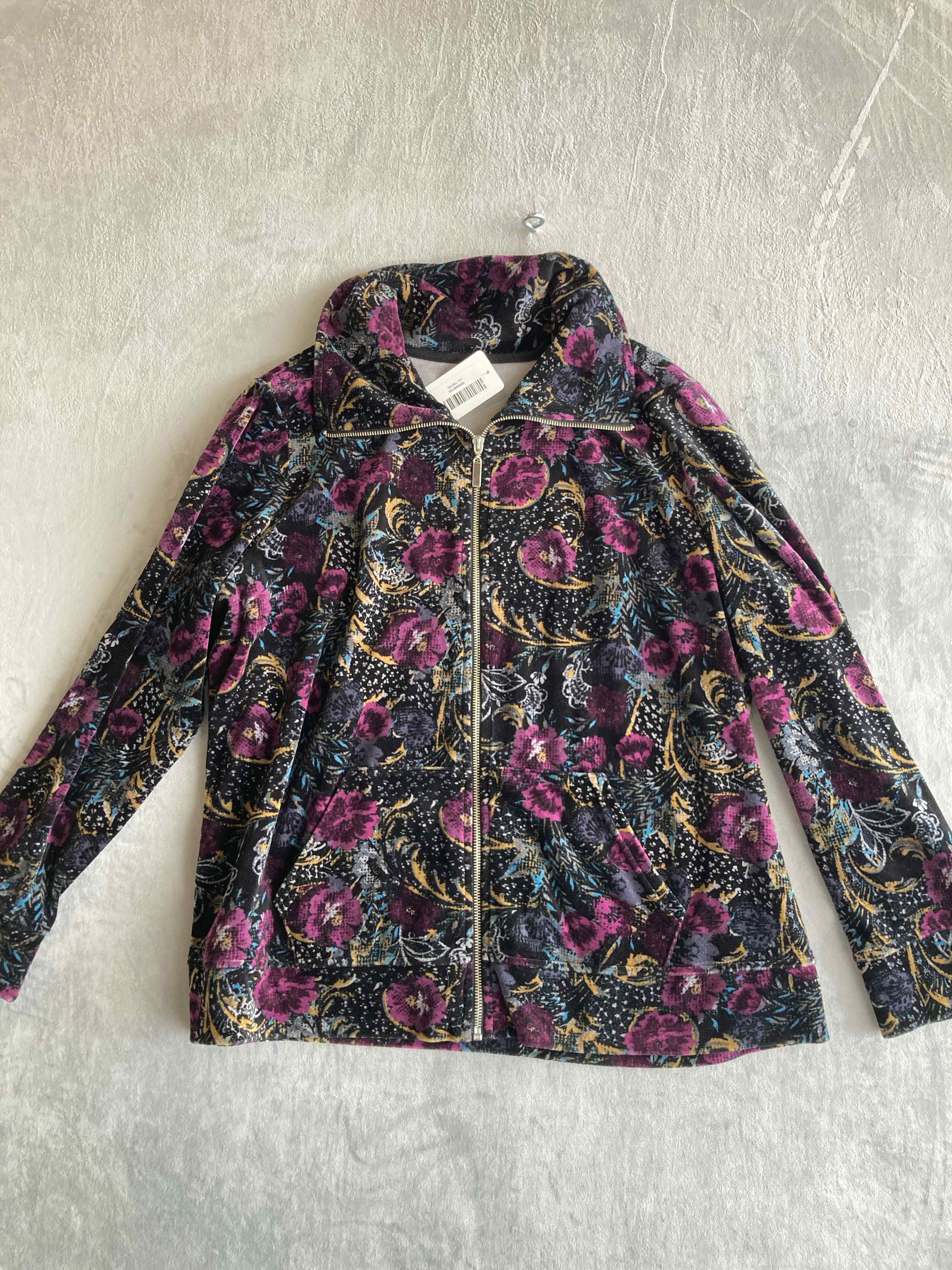 KAREN SCOTT Black Floral Zippered Jacket XL