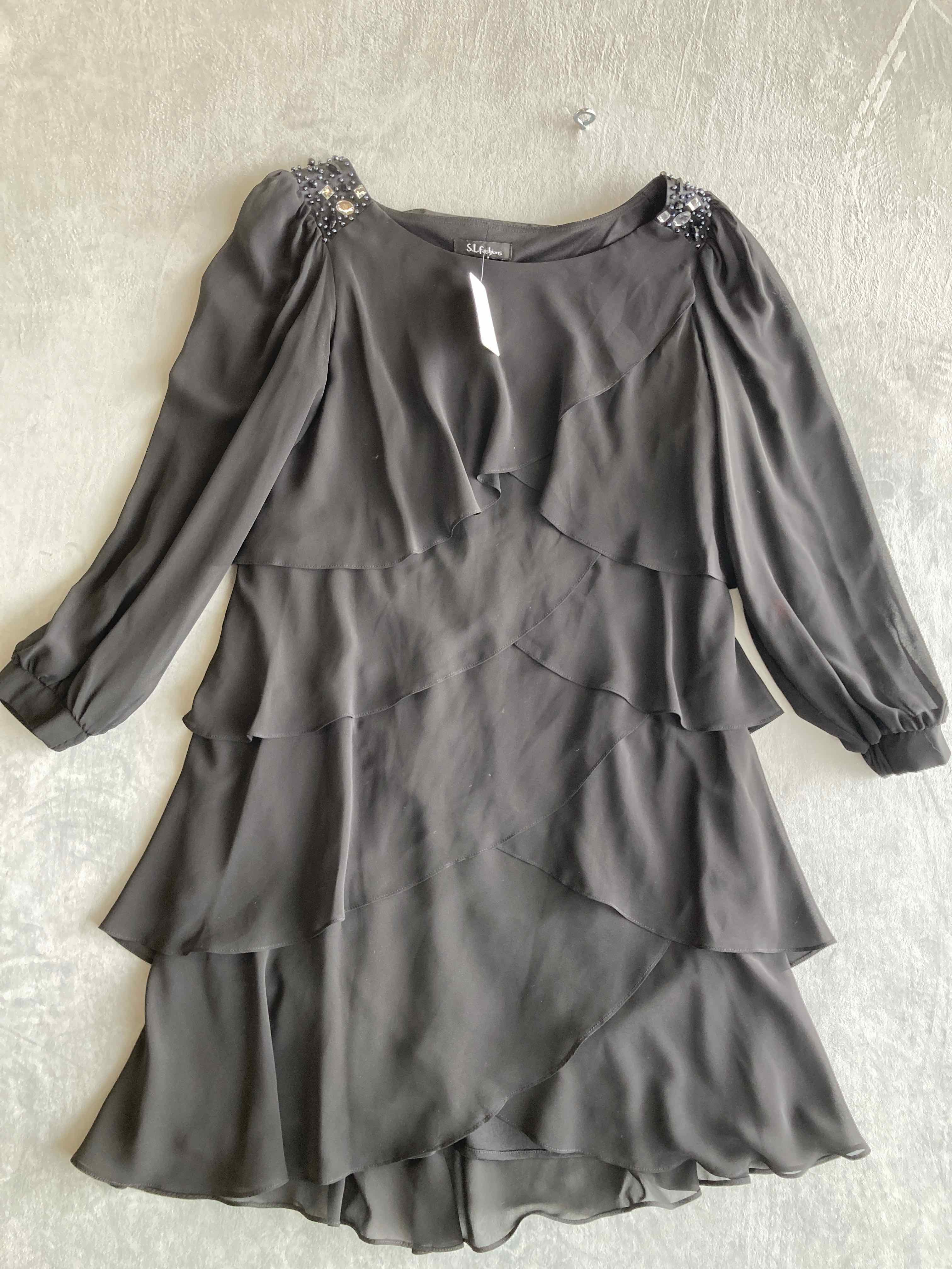 Black Embellished Layered Dress Size 16