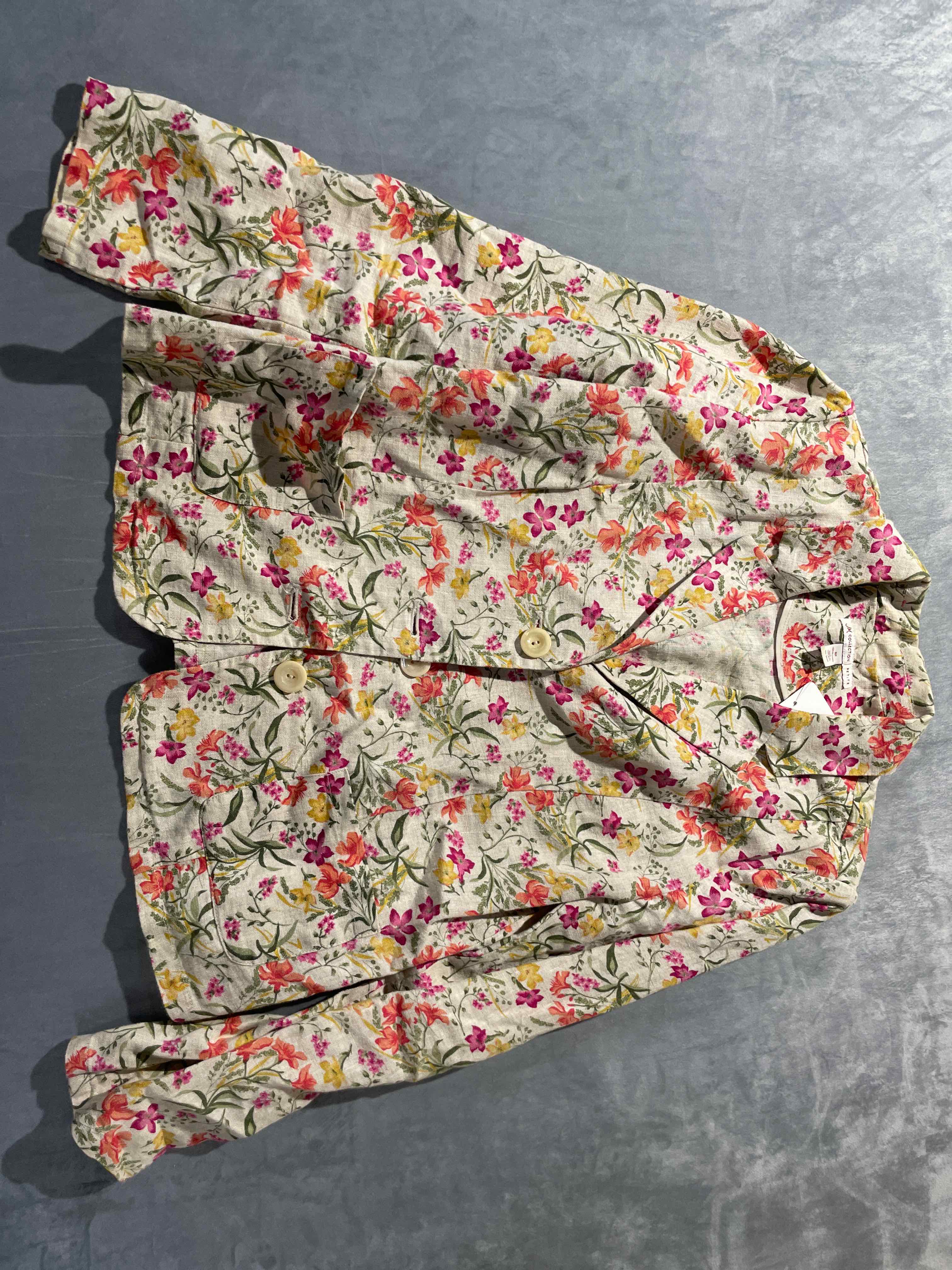 JM Collection Cream Floral Linen Blazer Petite