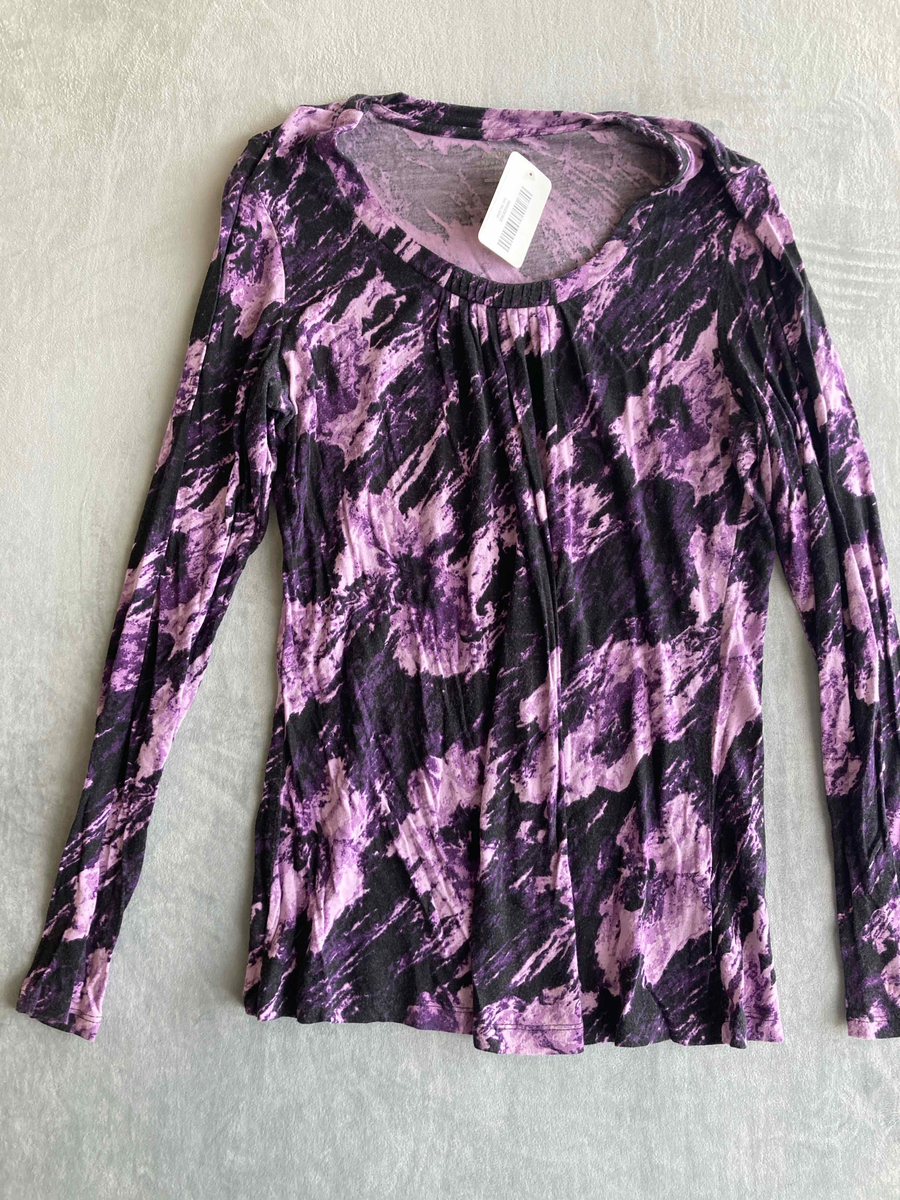 Apt 9 Purple Black Floral Print Long Sleeve Top Large