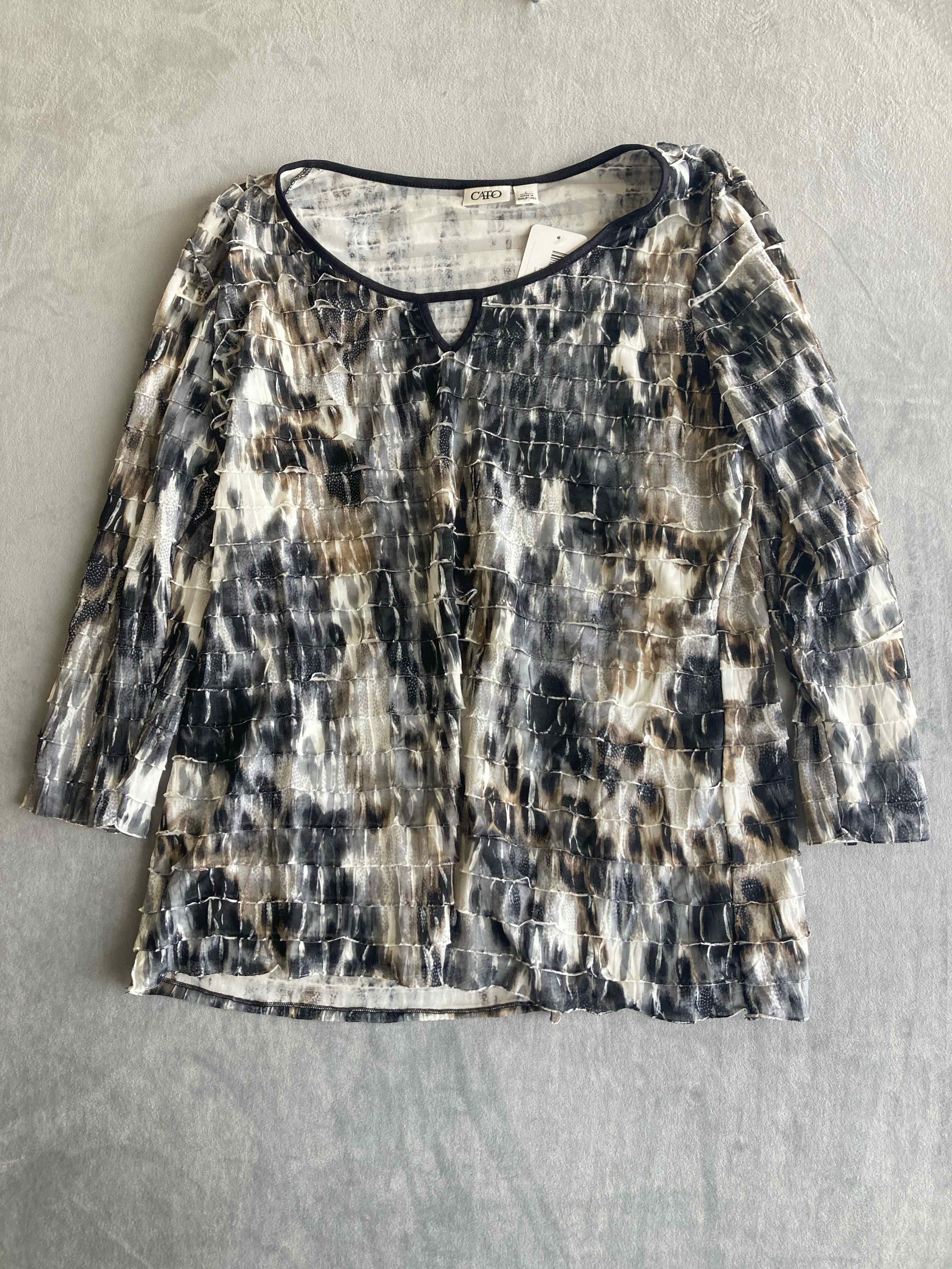 Cato Black White Polyester Blend Top Large