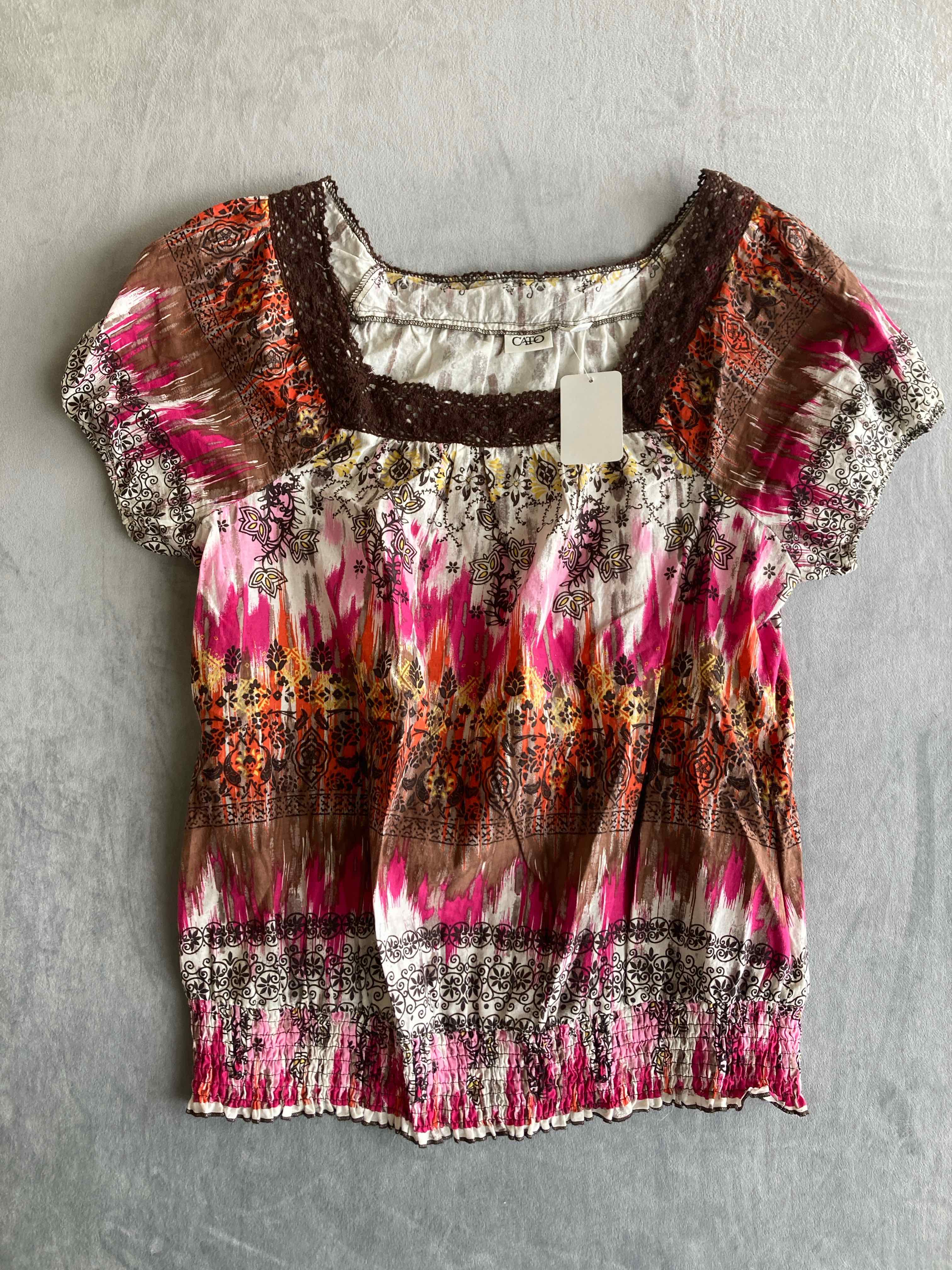 Cato Pink Floral Cotton Blouse Large
