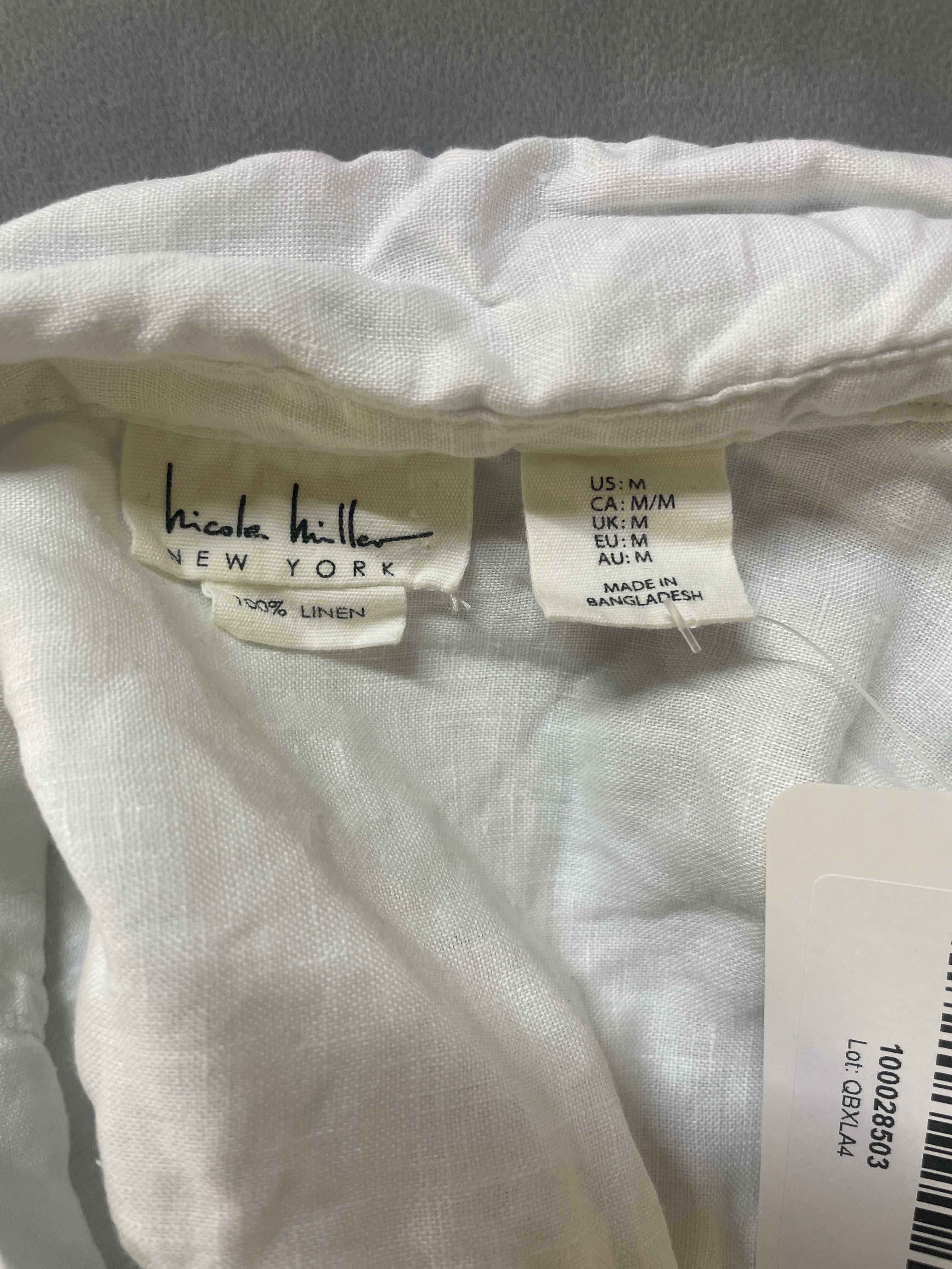 Nicola Miller White Linen Short Sleeve Top M