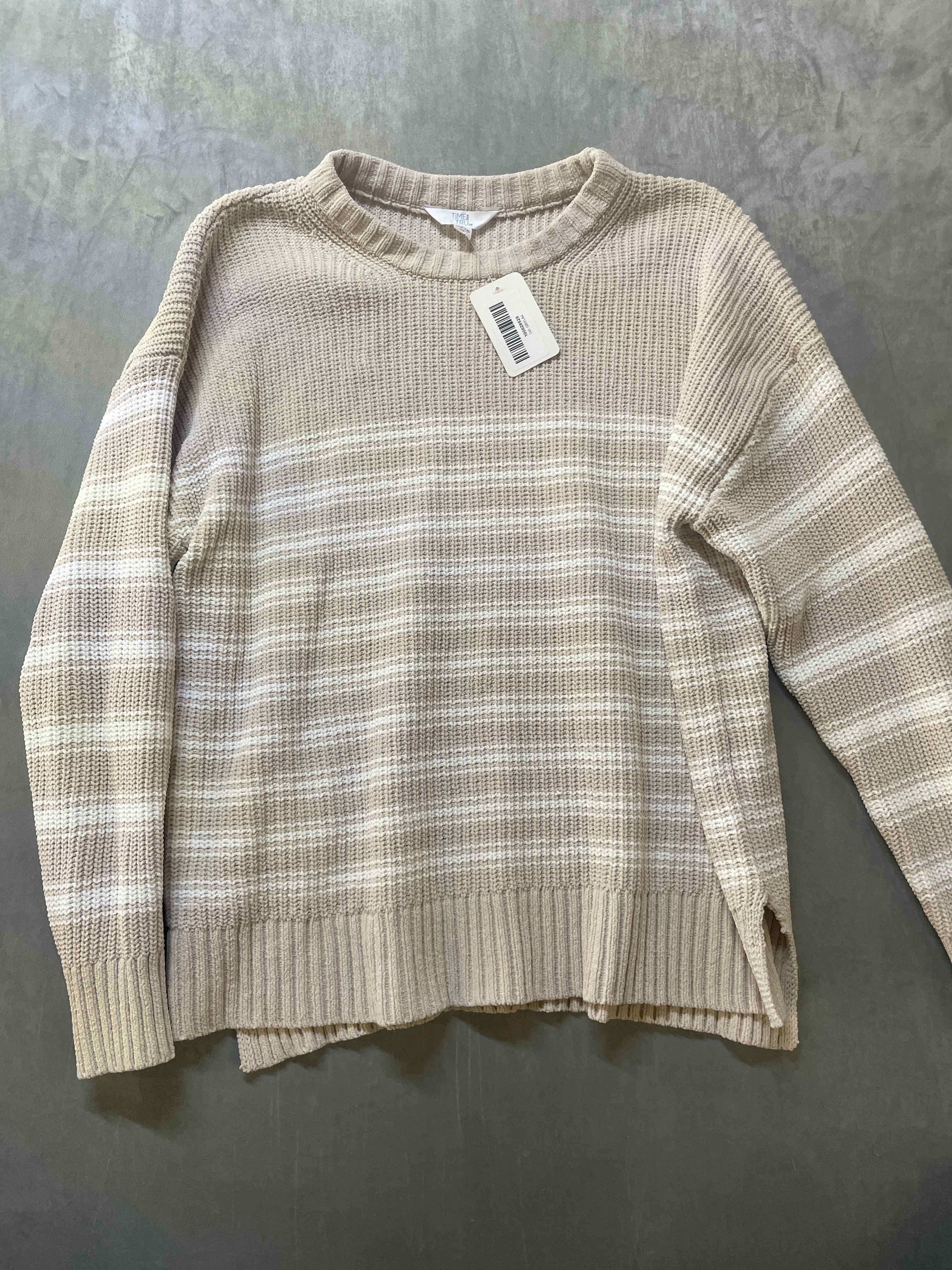 TIME & TRU Beige Cream Striped Ribbed Sweater L (12-14)