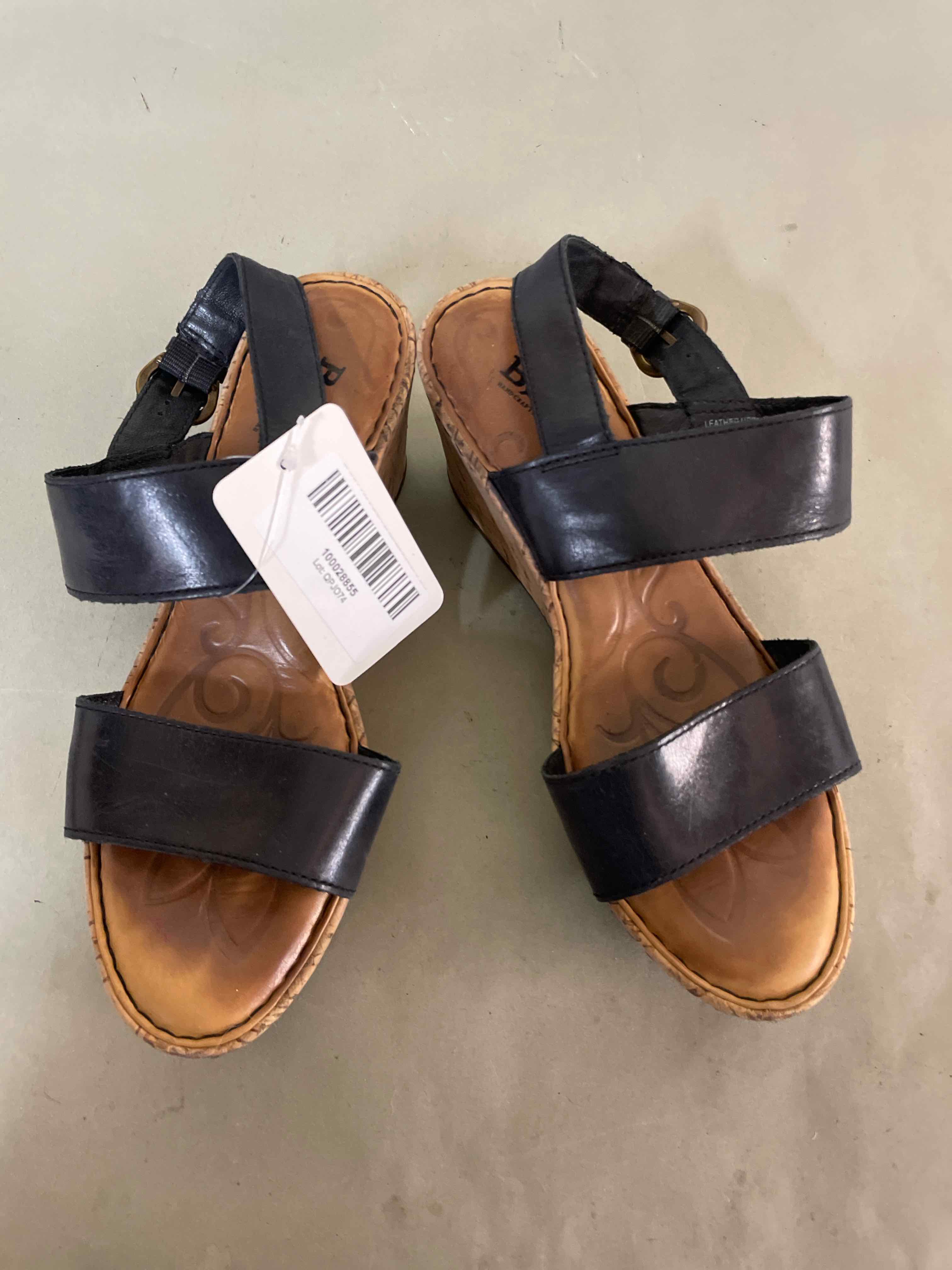 Born Black Leather Wedge Sandals