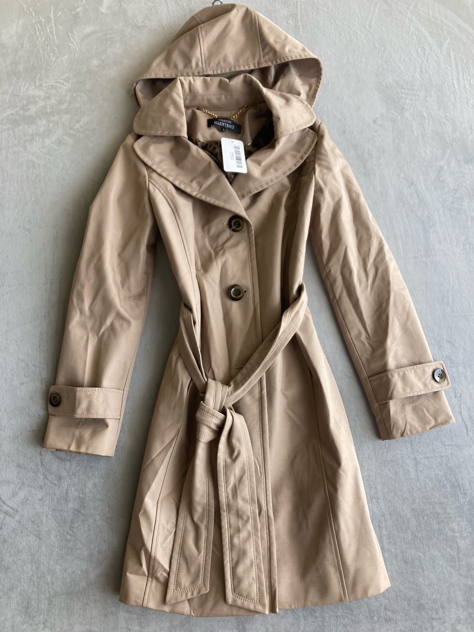 ELLENTRACY Beige Hooded Trench Coat Size S
