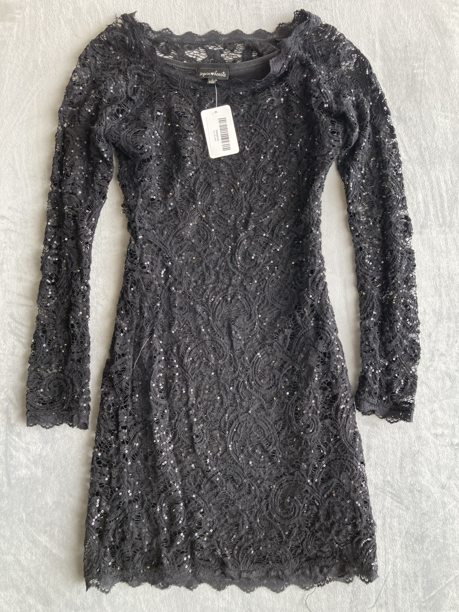 segun♡hearts Black Lace Long-sleeve Dress Size S