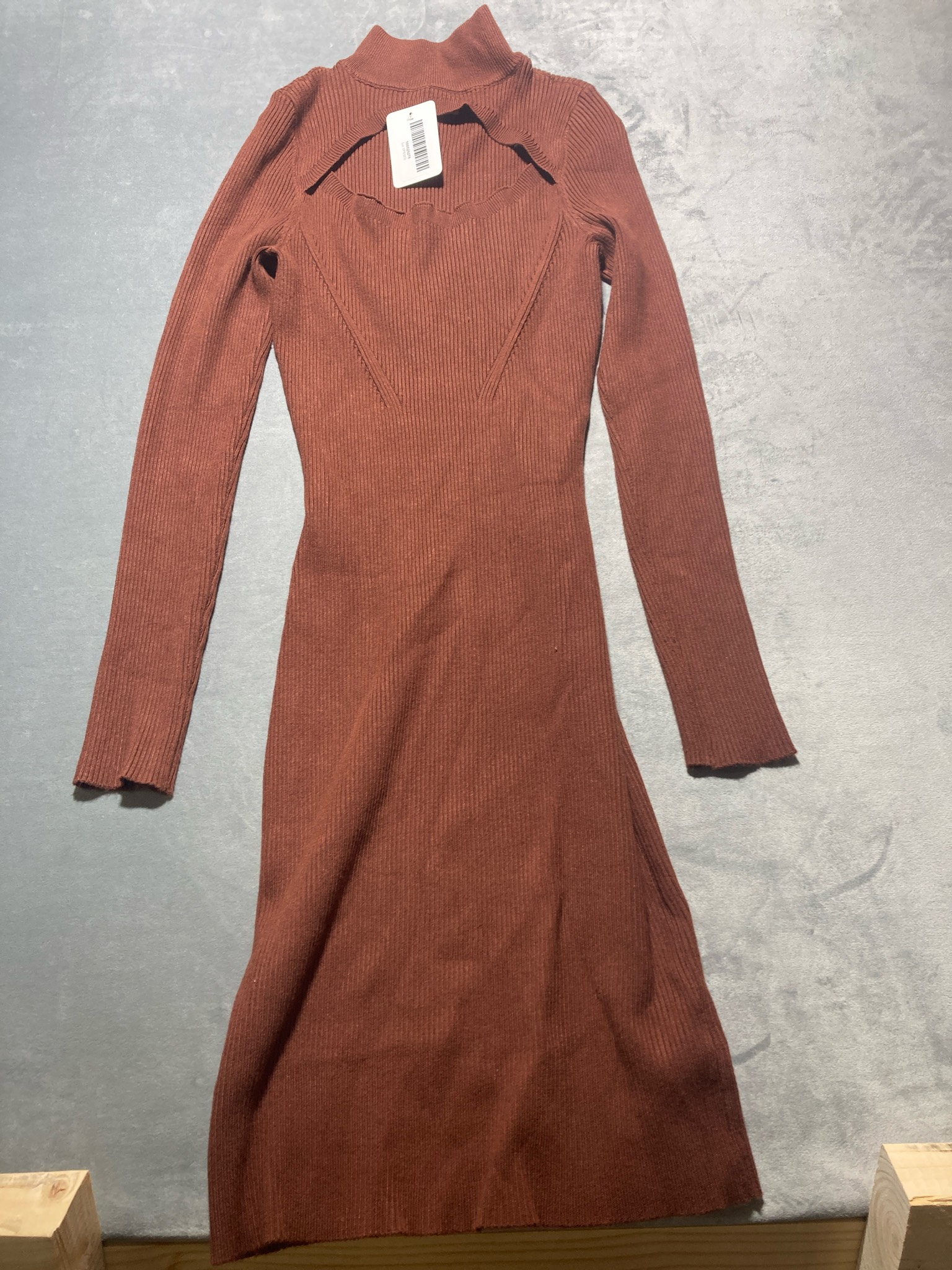 INTEMPO Maroon Ribbed Long Sleeve Dress Size S