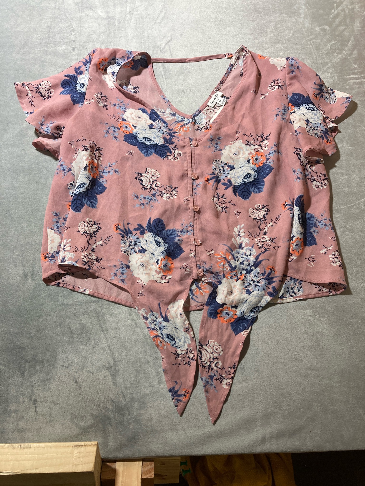 loversfine Dusty Rose Floral Polyester Blouse Size L/G
