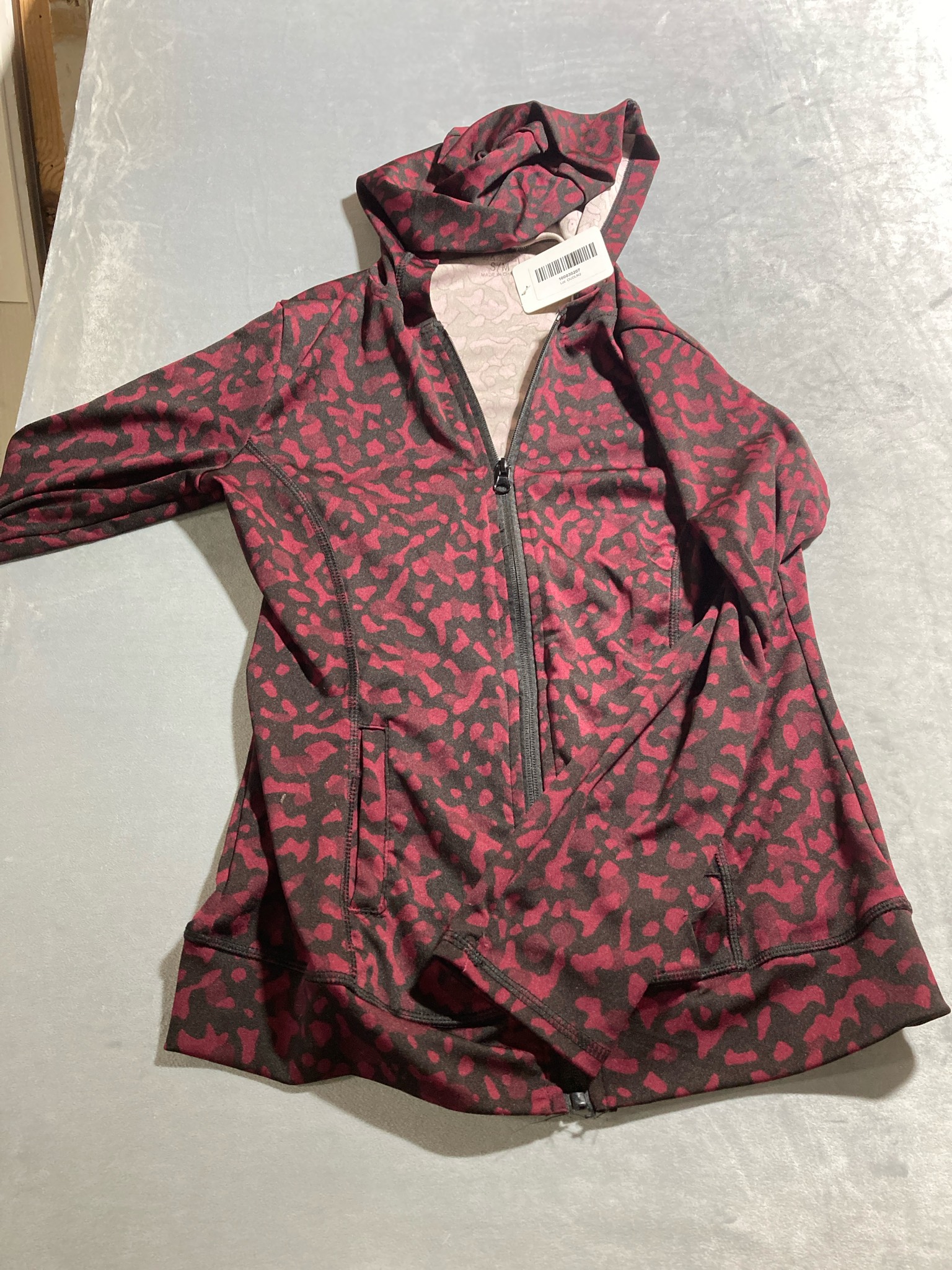 Burgundy Animal Print Polyester-Spandex Hoodie Size S/M