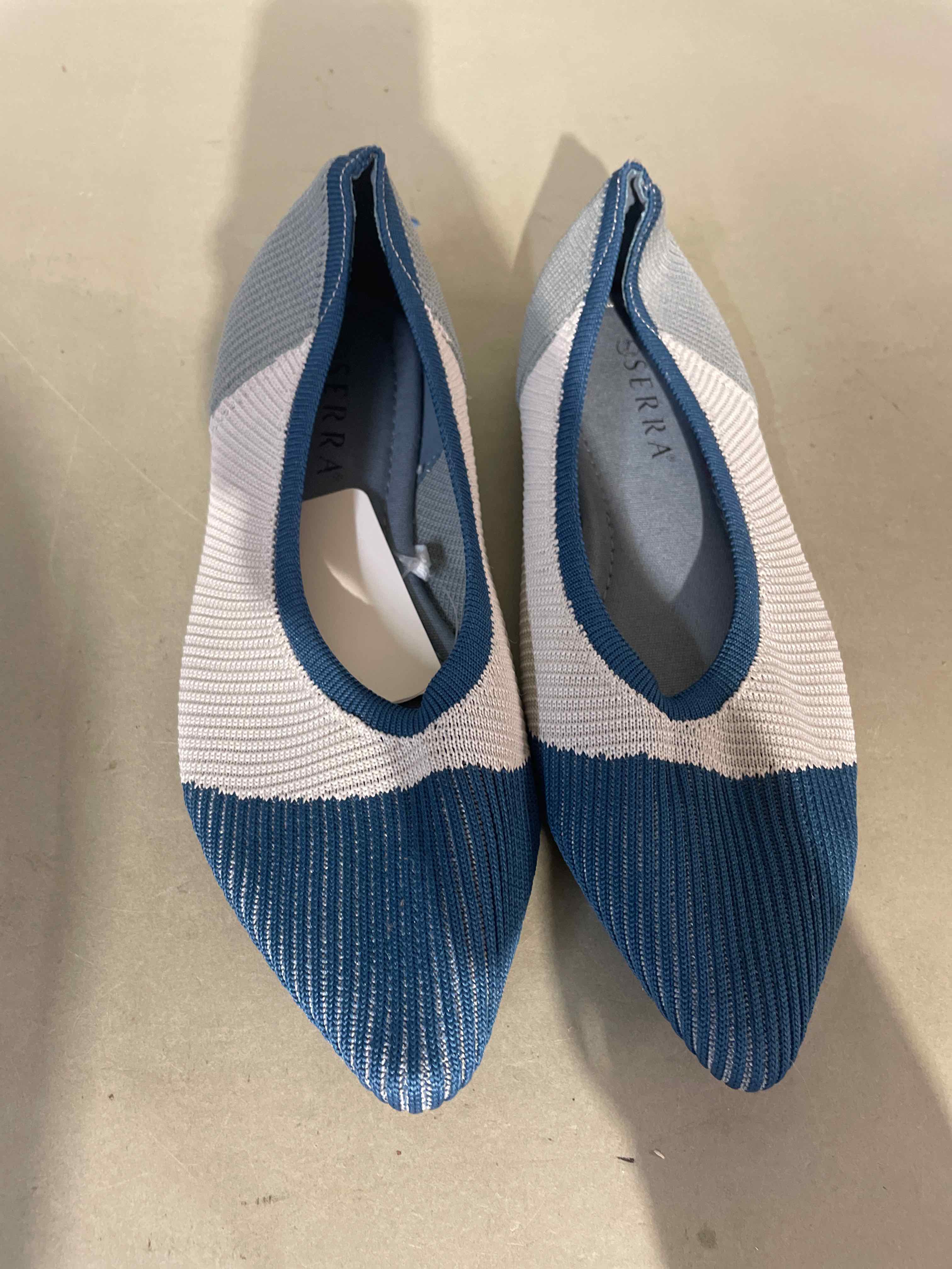Serra Blue White Textile Slip-On Flats