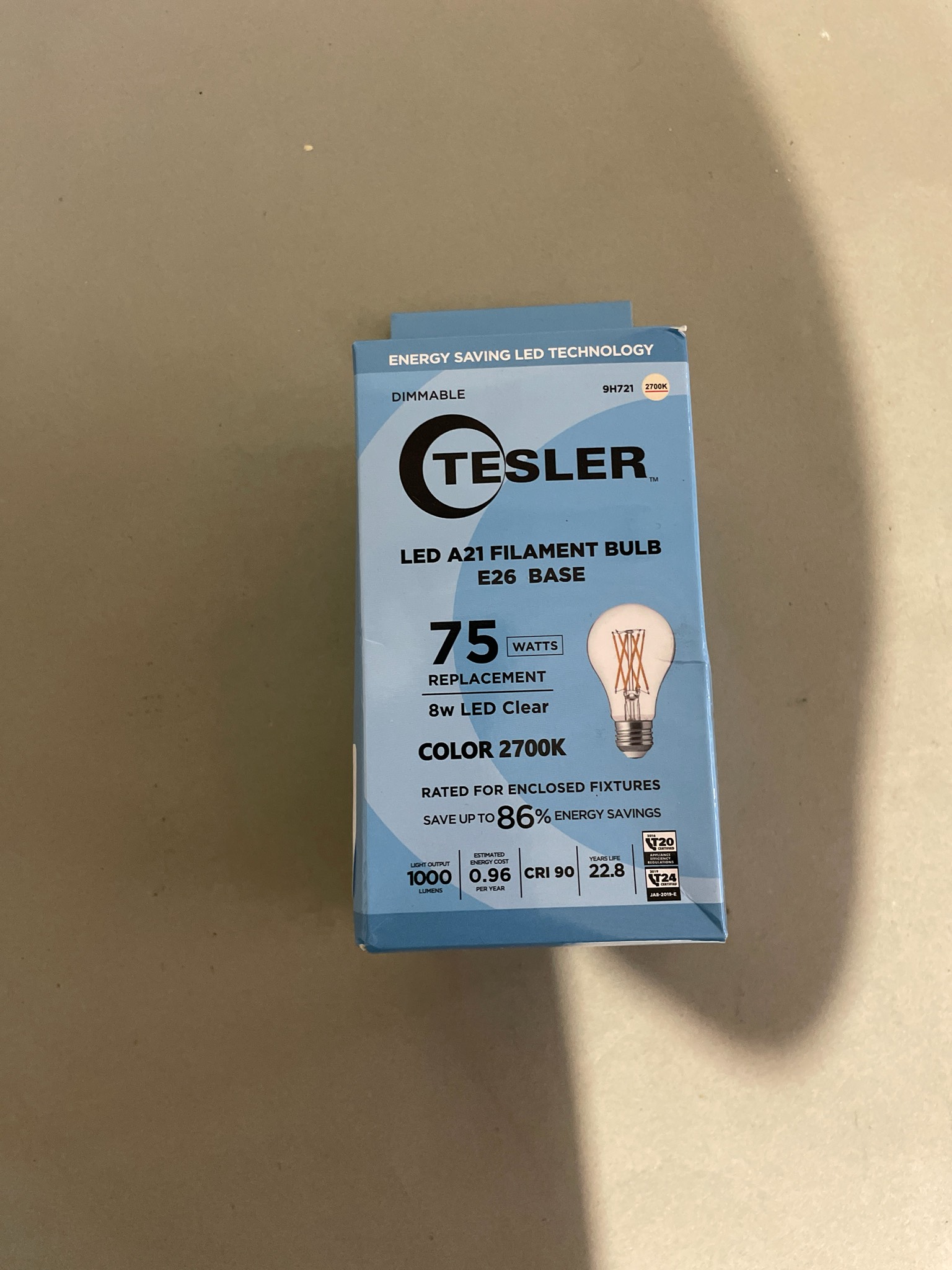 TESLER Clear E26 Base LED Bulb
