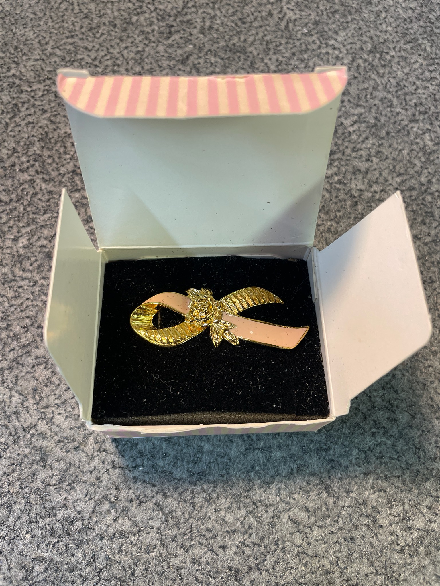 AVON Pink Gold Ribbon Brooch