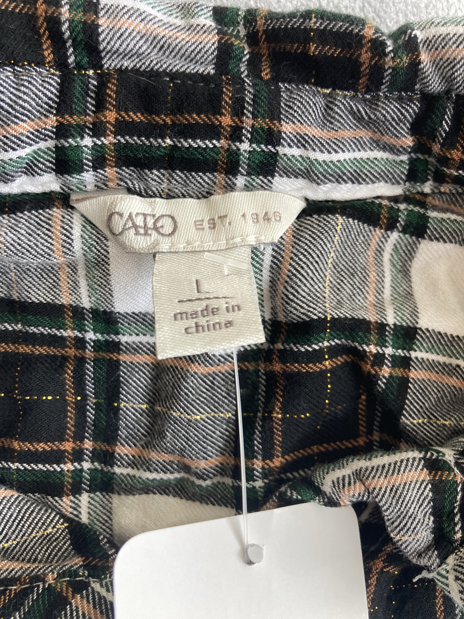 CATO Black White Green Plaid Button-Up Shirt