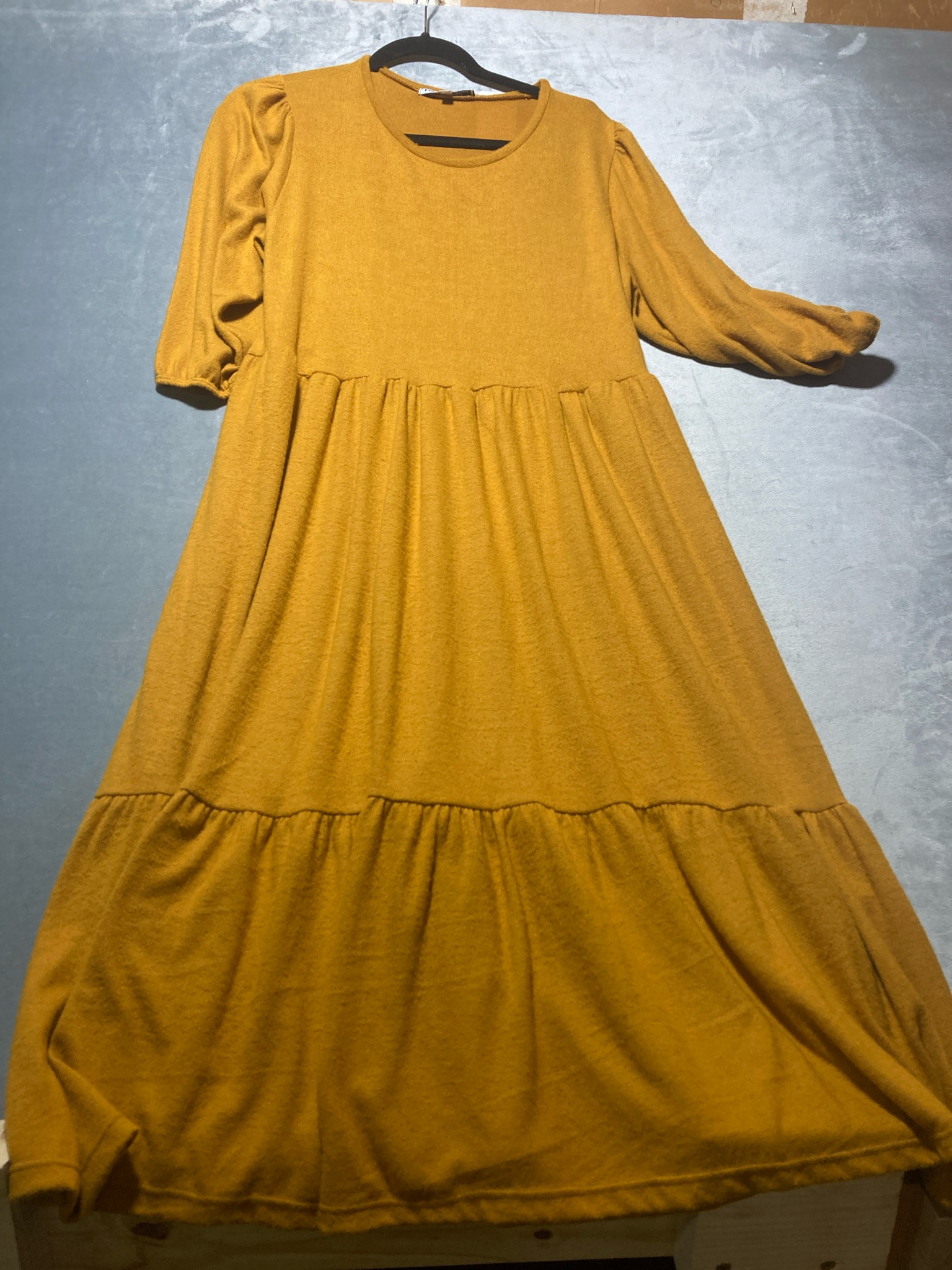 Velvet Torch Mustard Yellow Tiered Maxi Dress Size L