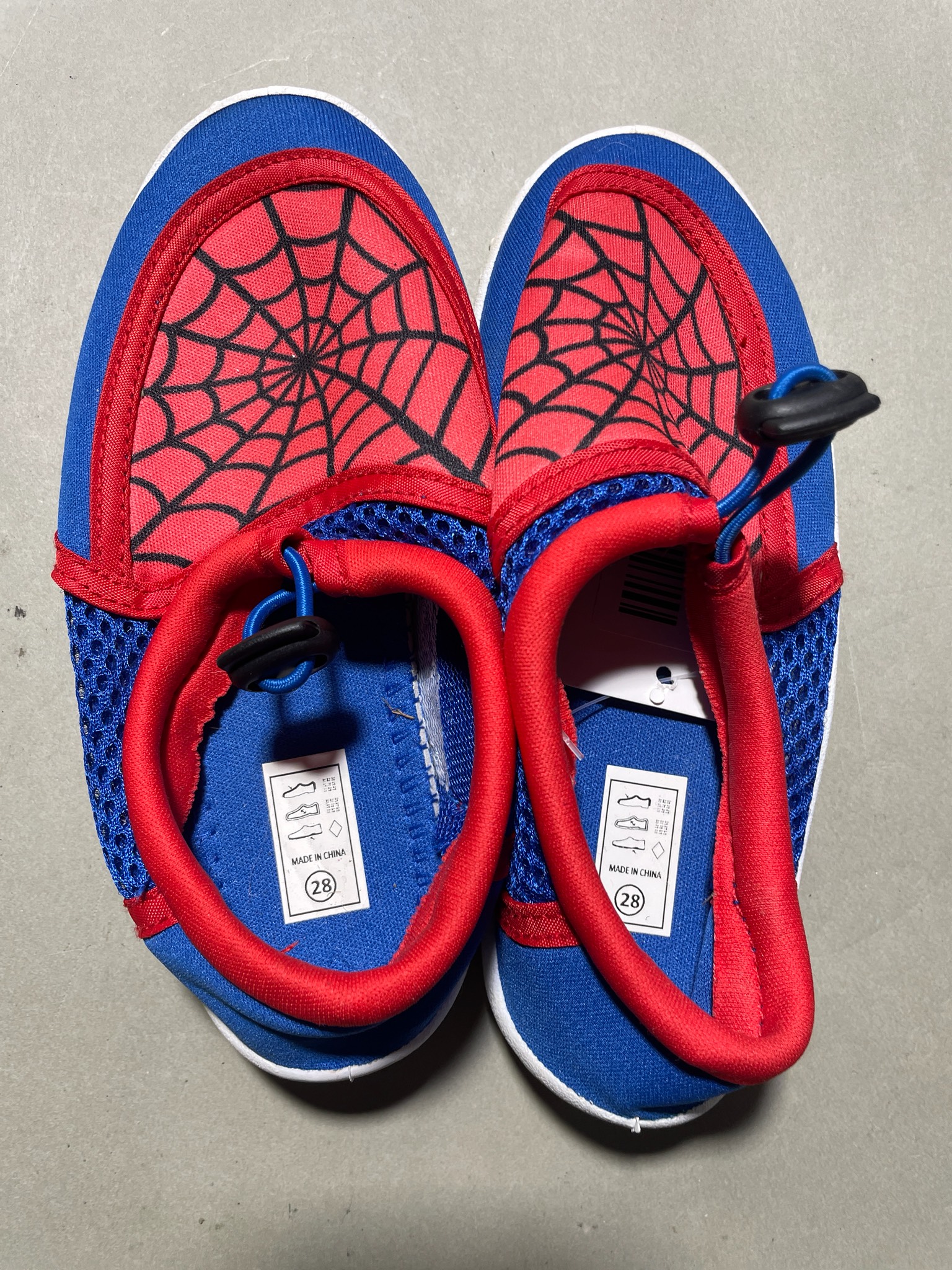 Red and blue spider web water shoes 