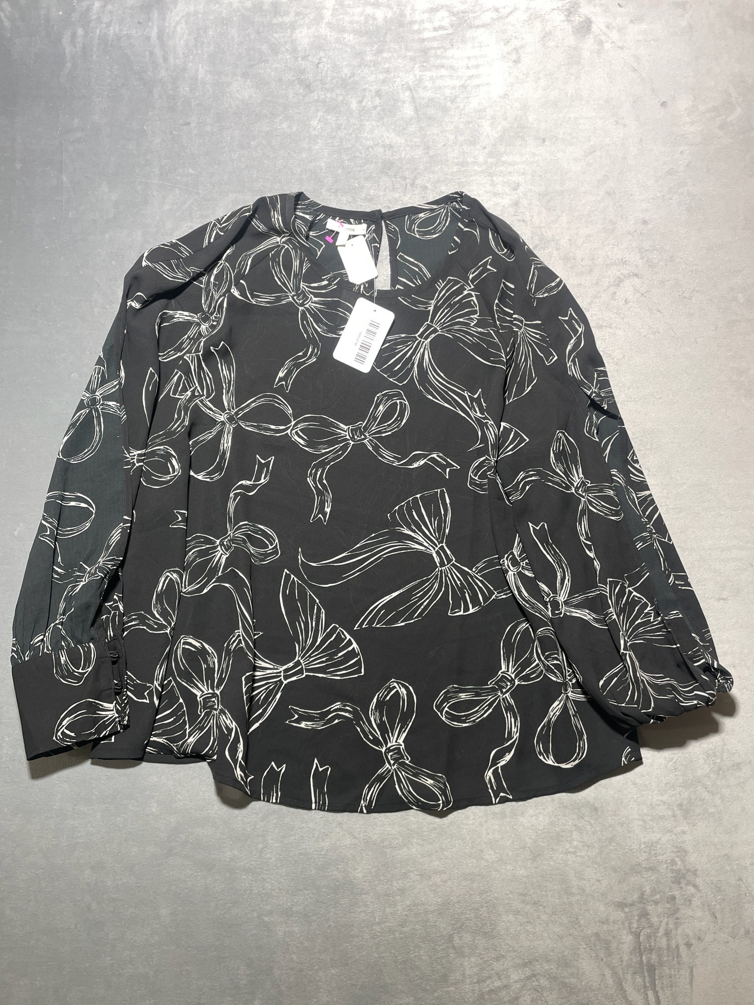Maurice Black Bow Pattern Long Sleeve Blouse Size L
