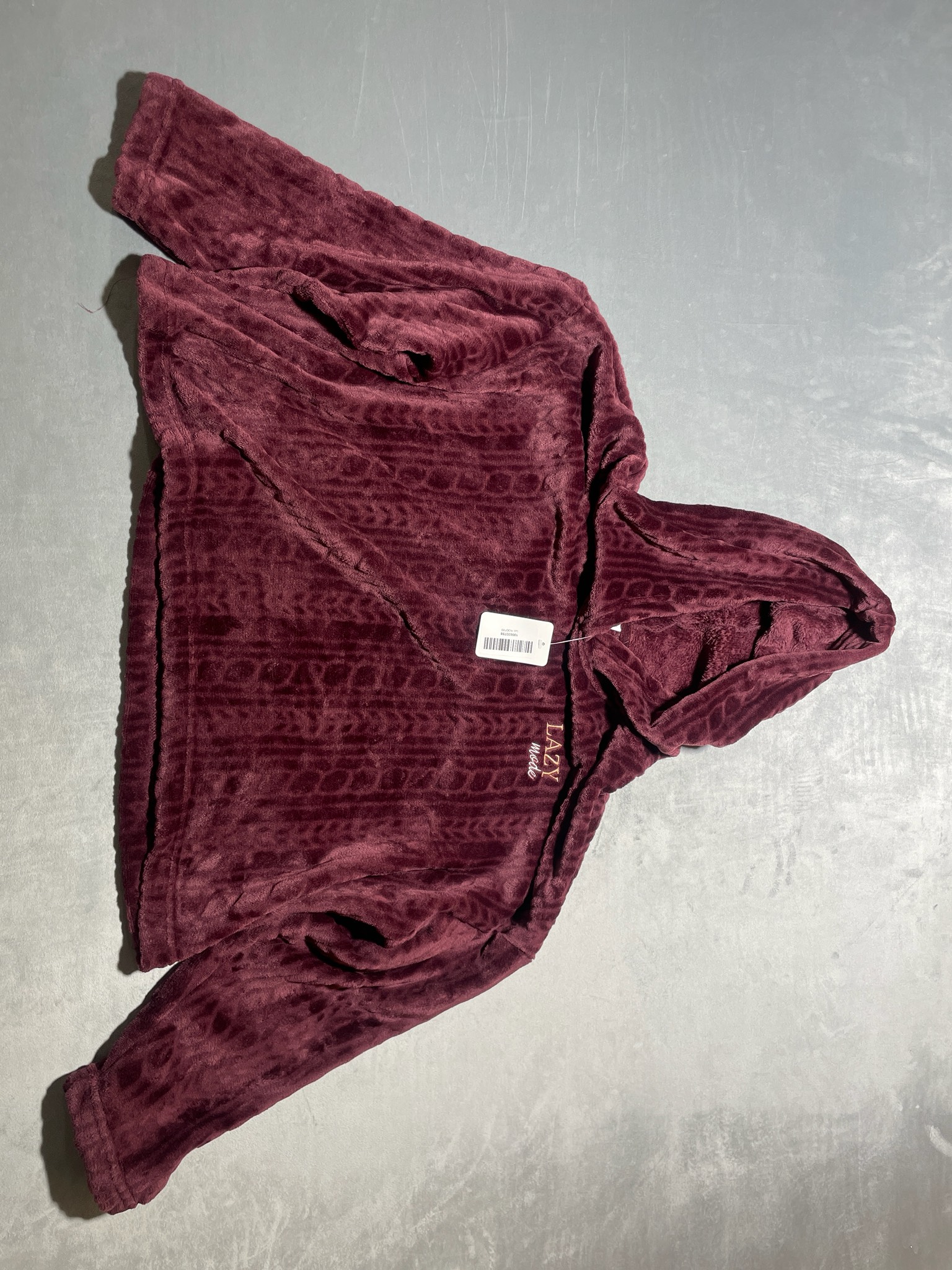Narrow Maroon Plush Hooded Pullover
