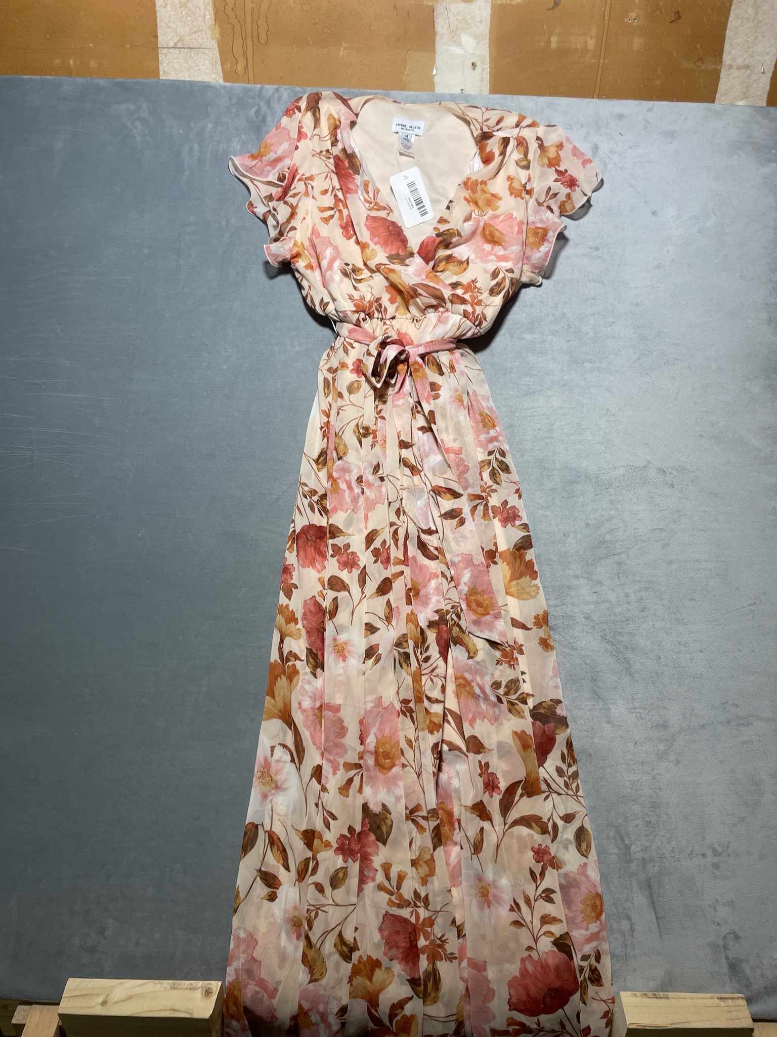 sweet storm Pink Cream Floral Wrap Maternity Dress Size 14