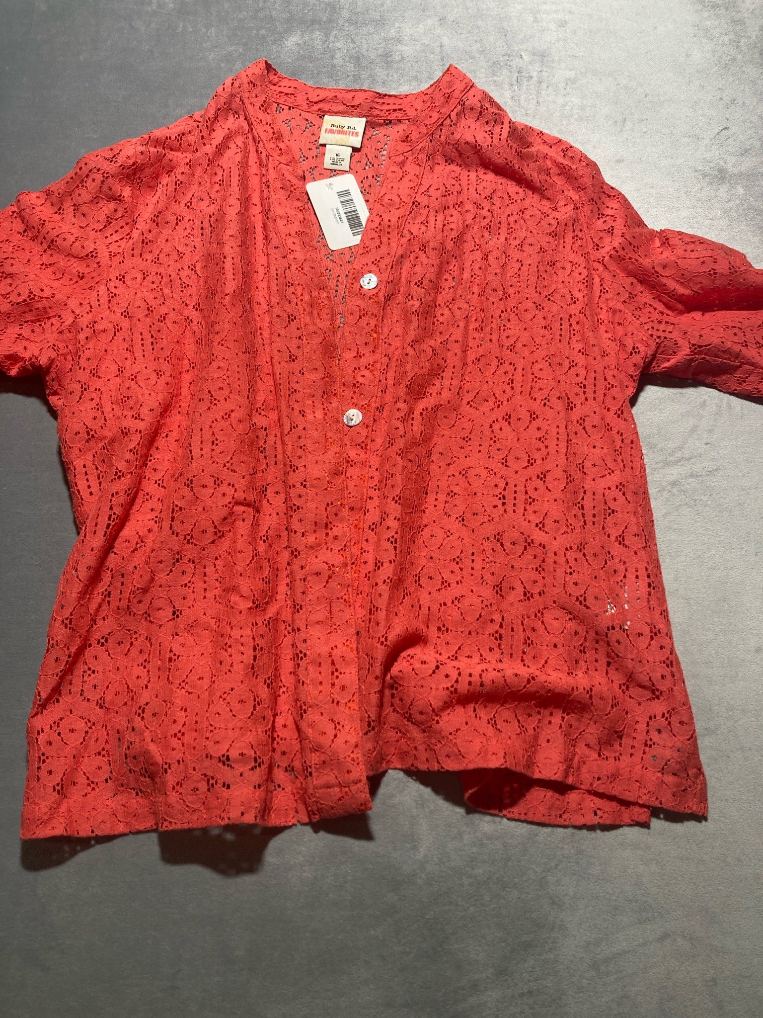 Ruby Rd. Red Lace Button-Up Shirt Size 16